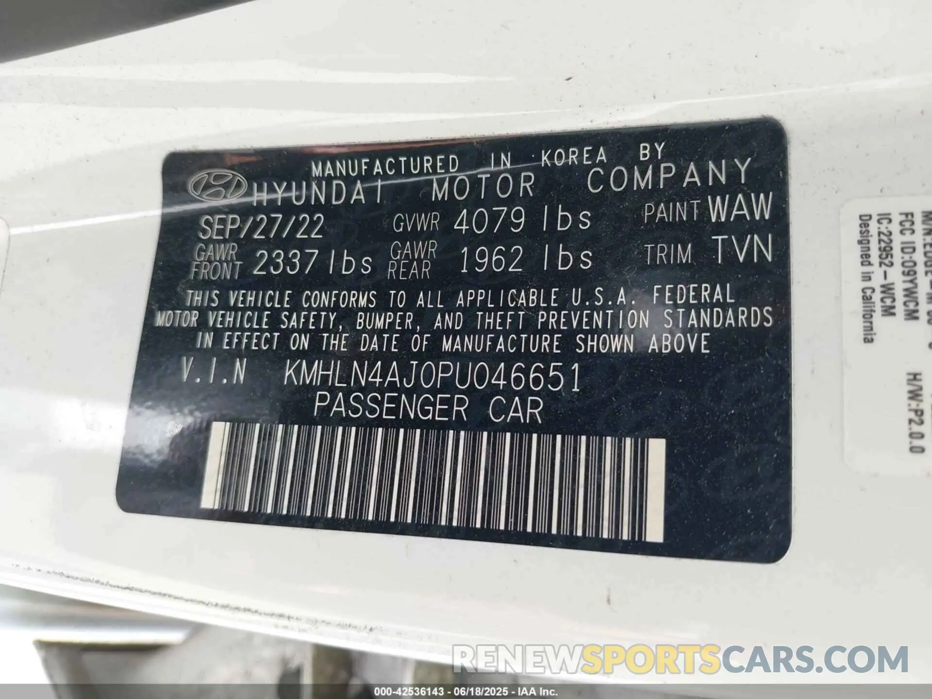 9 Photograph of a damaged car KMHLN4AJ0PU046651 HYUNDAI ELANTRA HYBRID 2023