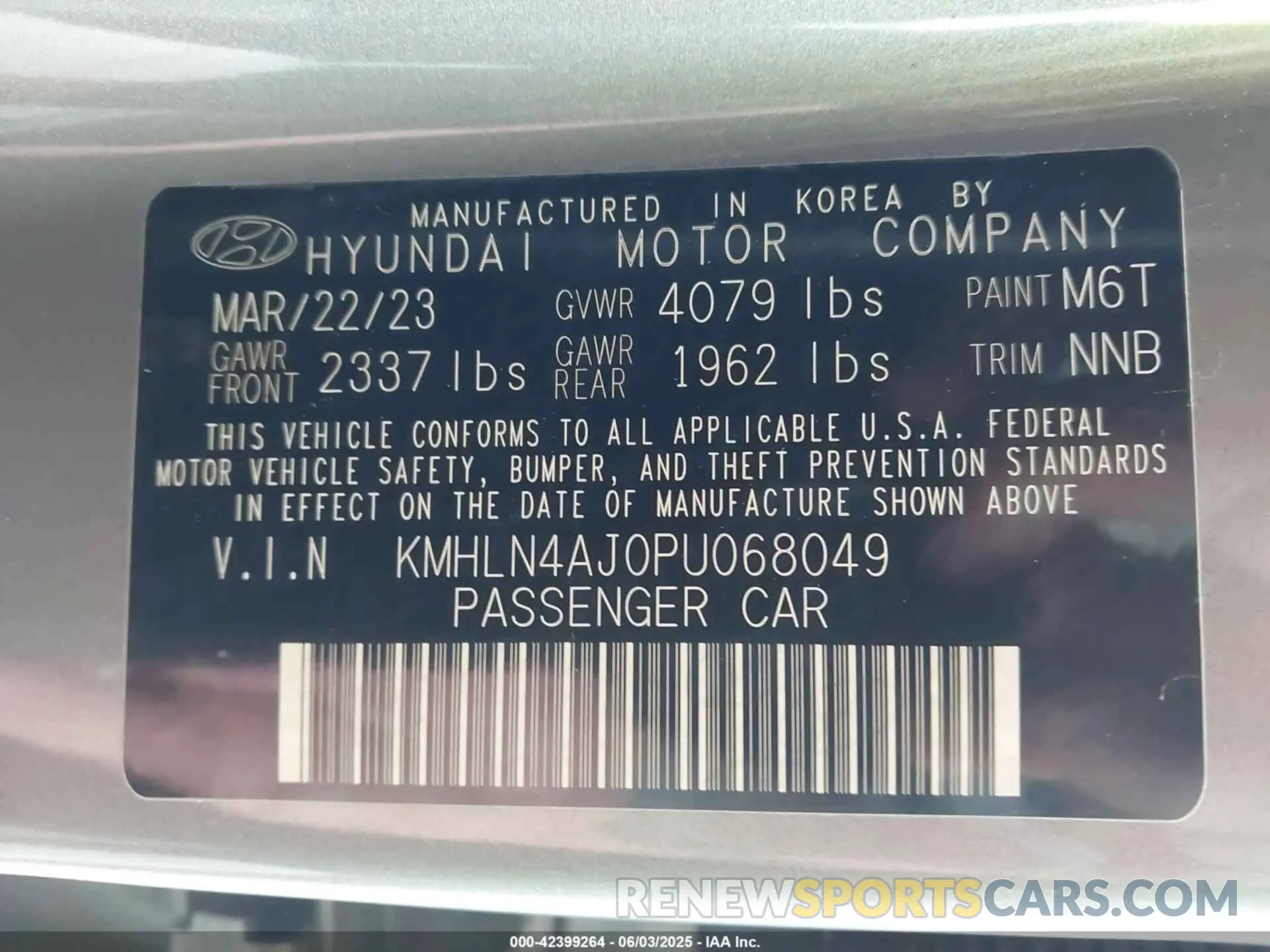 9 Photograph of a damaged car KMHLN4AJ0PU068049 HYUNDAI ELANTRA HYBRID 2023