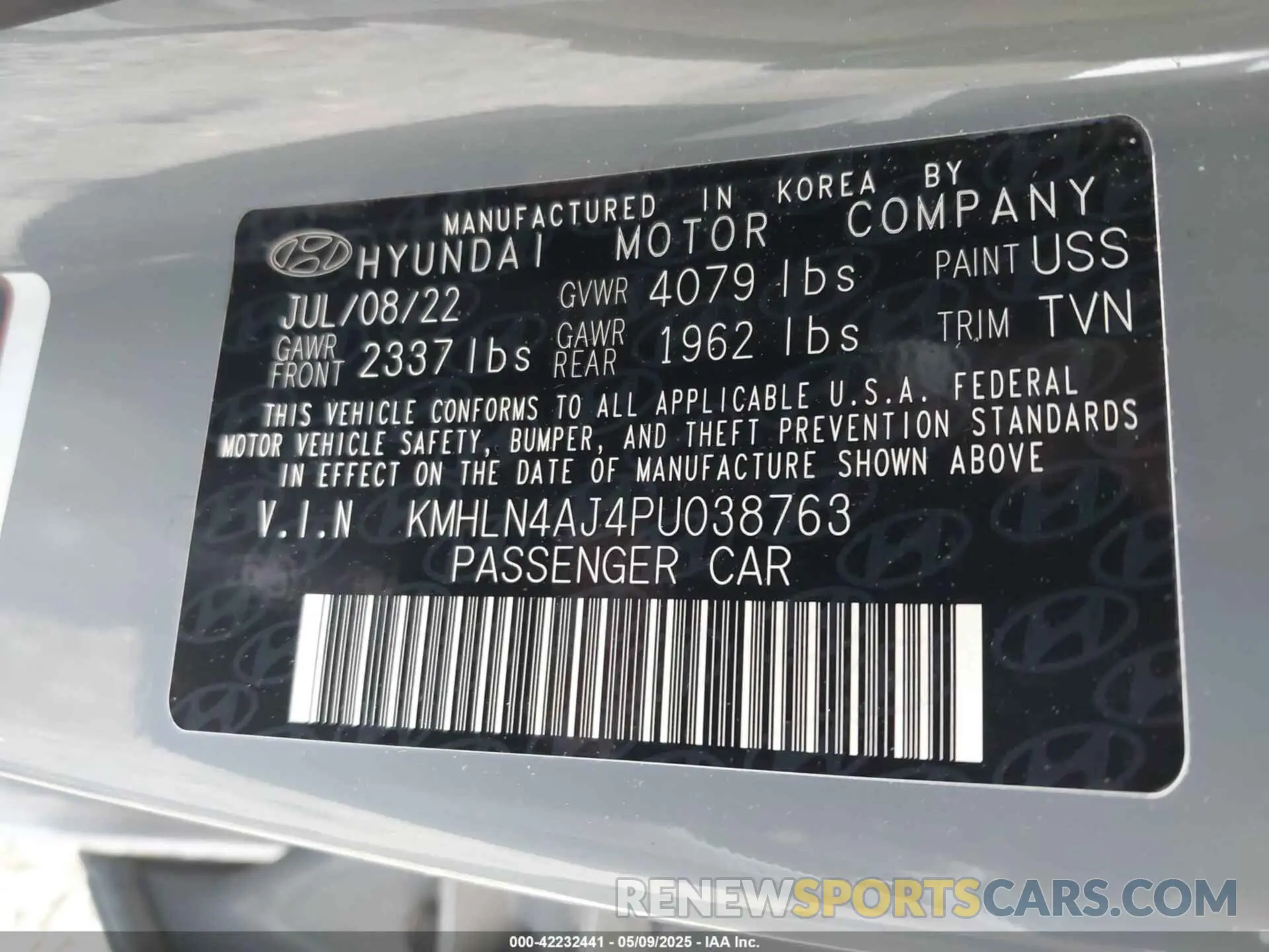 9 Photograph of a damaged car KMHLN4AJ4PU038763 HYUNDAI ELANTRA HYBRID 2023