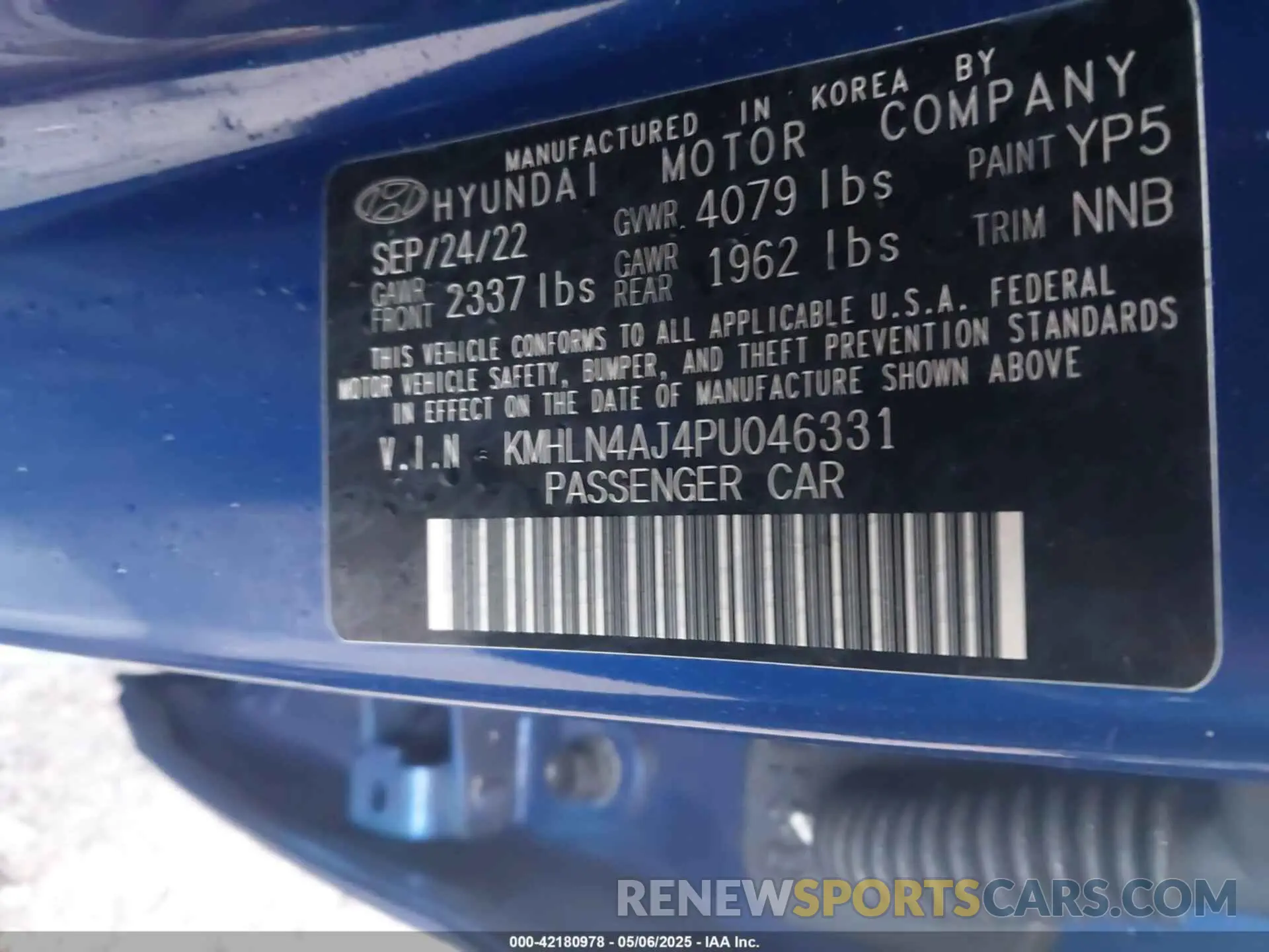 9 Photograph of a damaged car KMHLN4AJ4PU046331 HYUNDAI ELANTRA HYBRID 2023