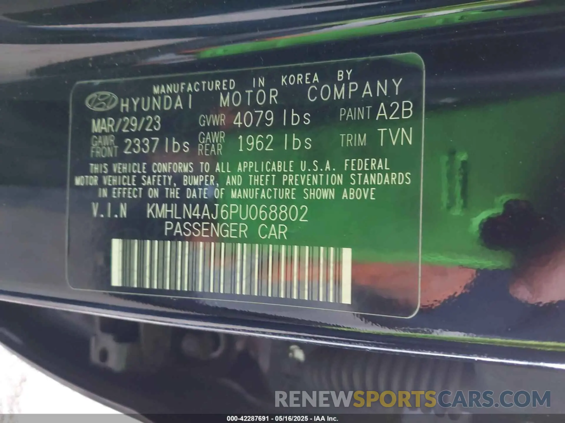 9 Photograph of a damaged car KMHLN4AJ6PU068802 HYUNDAI ELANTRA HYBRID 2023