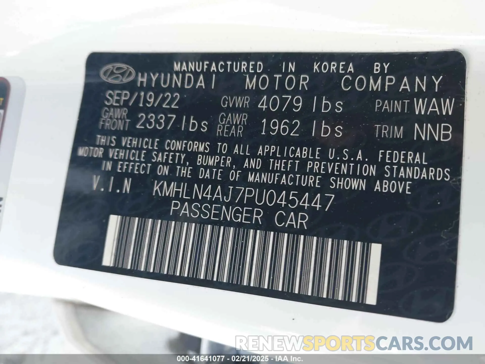 9 Photograph of a damaged car KMHLN4AJ7PU045447 HYUNDAI ELANTRA HYBRID 2023