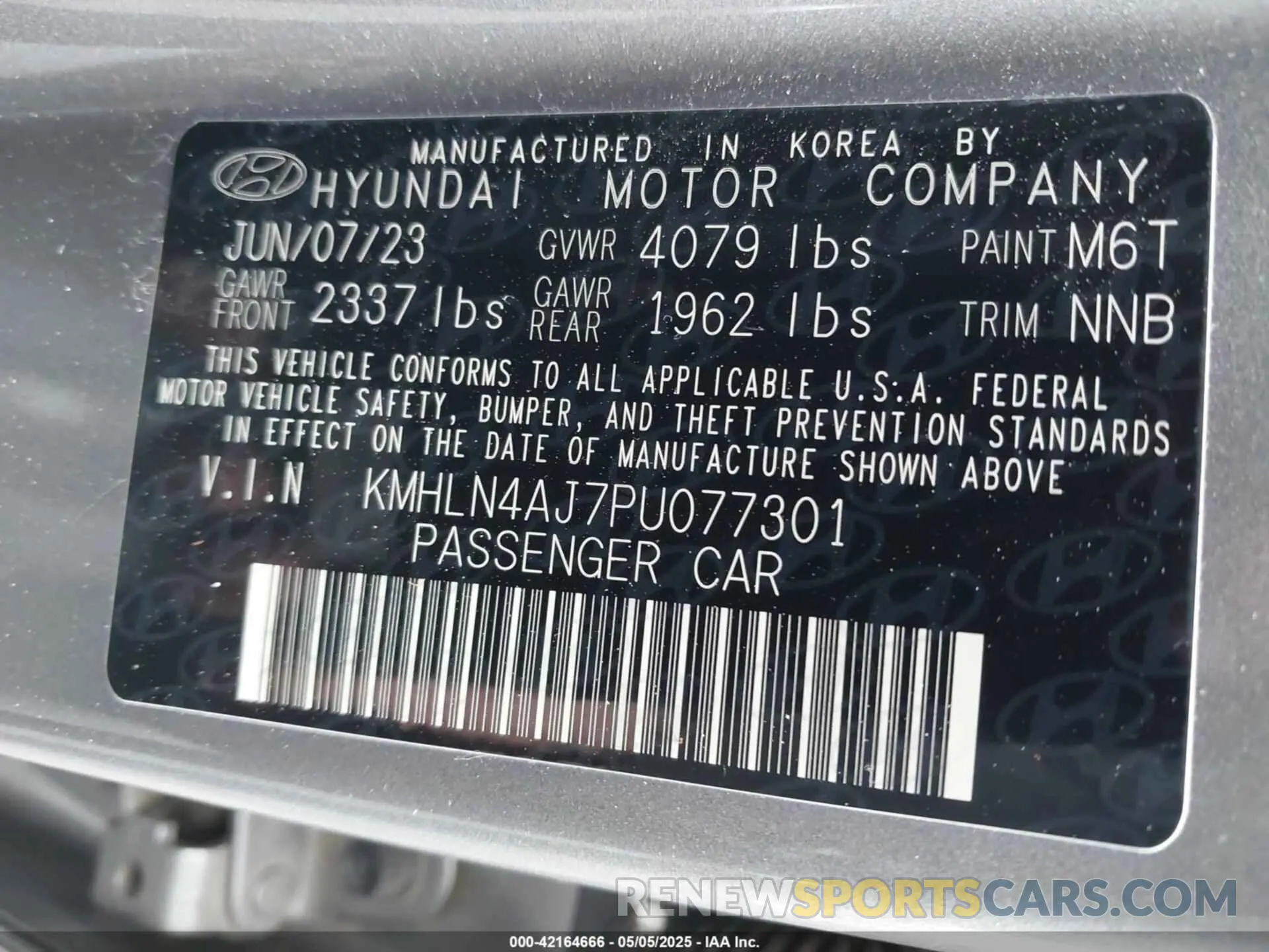 9 Photograph of a damaged car KMHLN4AJ7PU077301 HYUNDAI ELANTRA HYBRID 2023