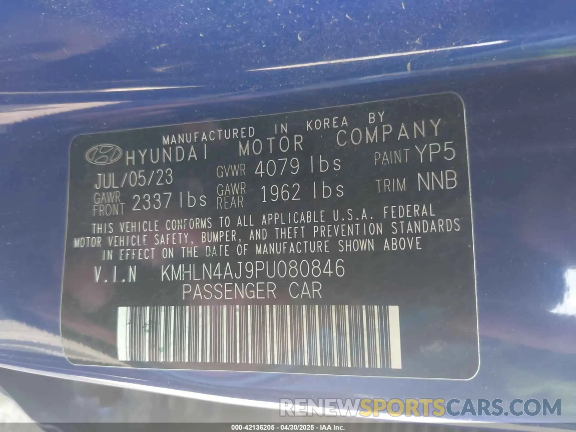 9 Photograph of a damaged car KMHLN4AJ9PU080846 HYUNDAI ELANTRA HYBRID 2023
