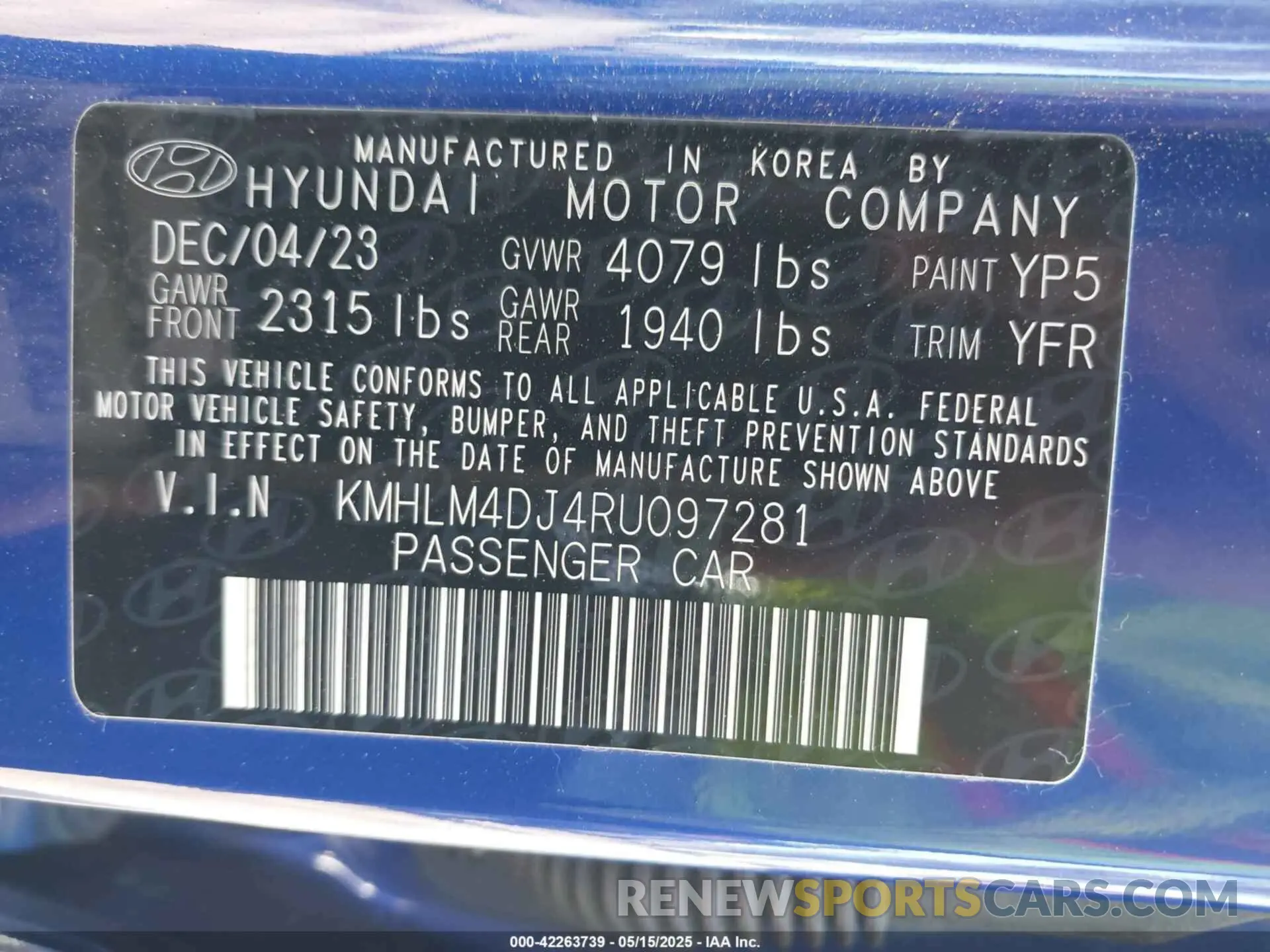 9 Photograph of a damaged car KMHLM4DJ4RU097281 HYUNDAI ELANTRA HYBRID 2024