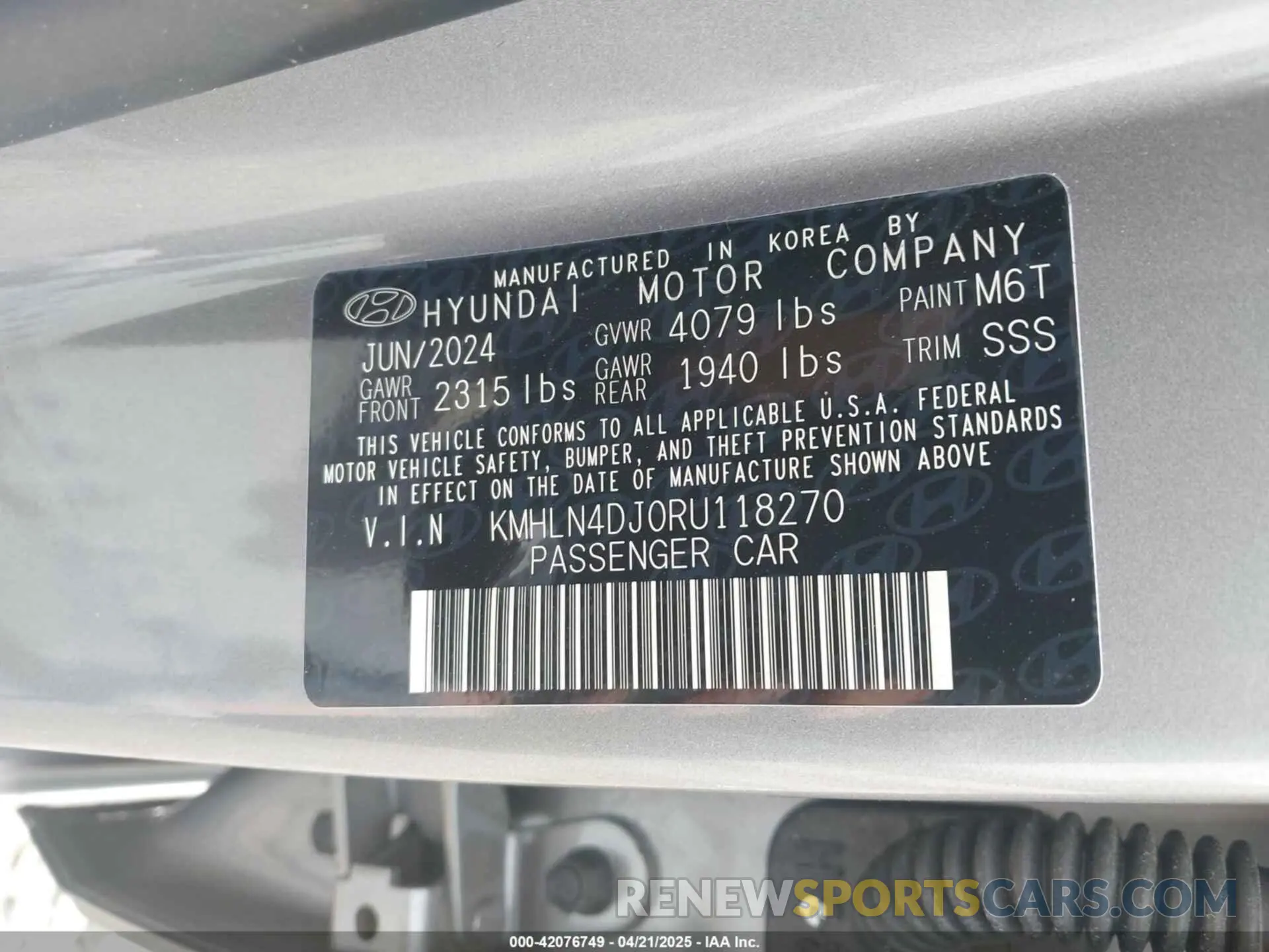9 Photograph of a damaged car KMHLN4DJ0RU118270 HYUNDAI ELANTRA HYBRID 2024
