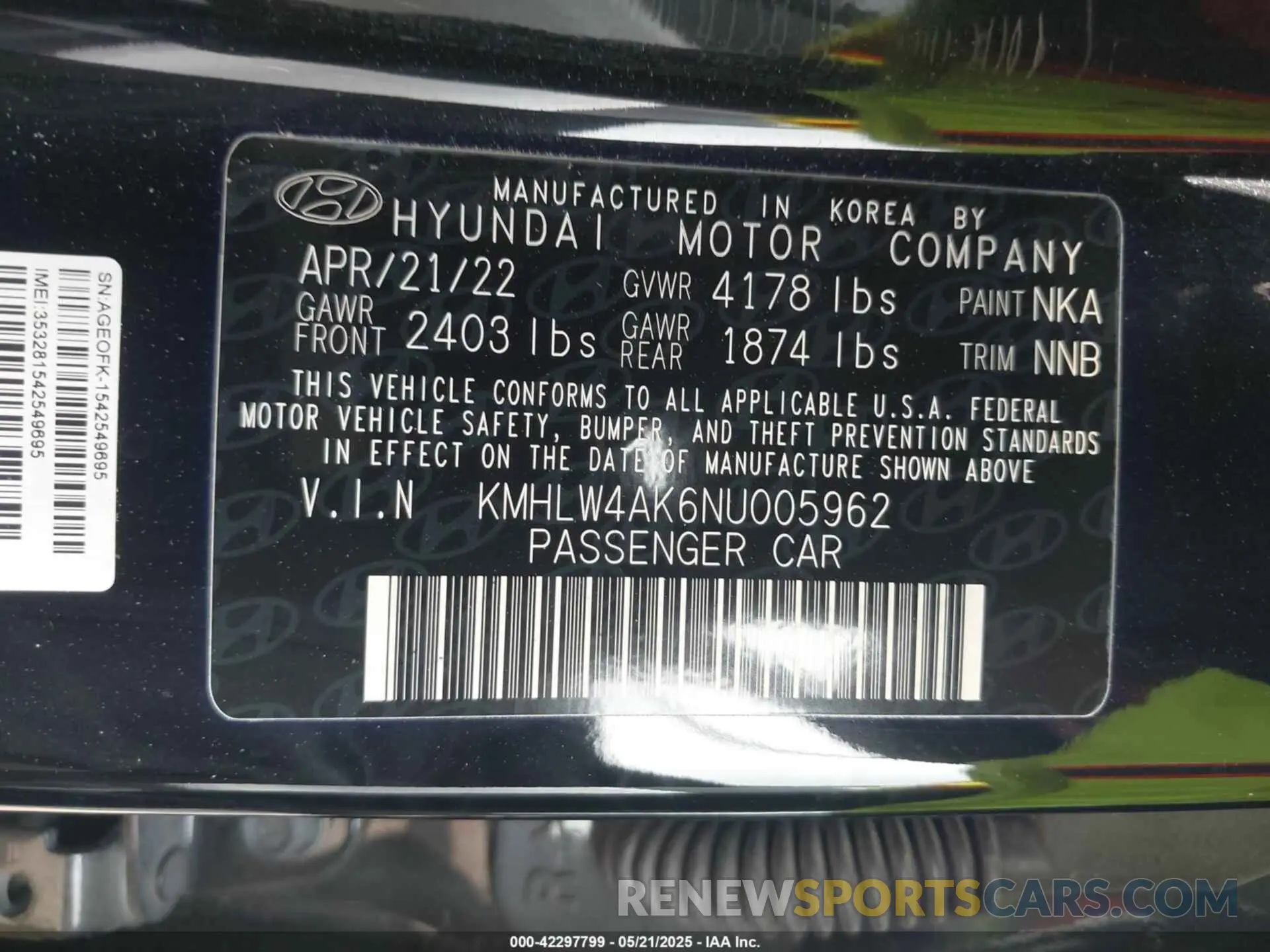 9 Photograph of a damaged car KMHLW4AK6NU005962 HYUNDAI ELANTRA N 2022