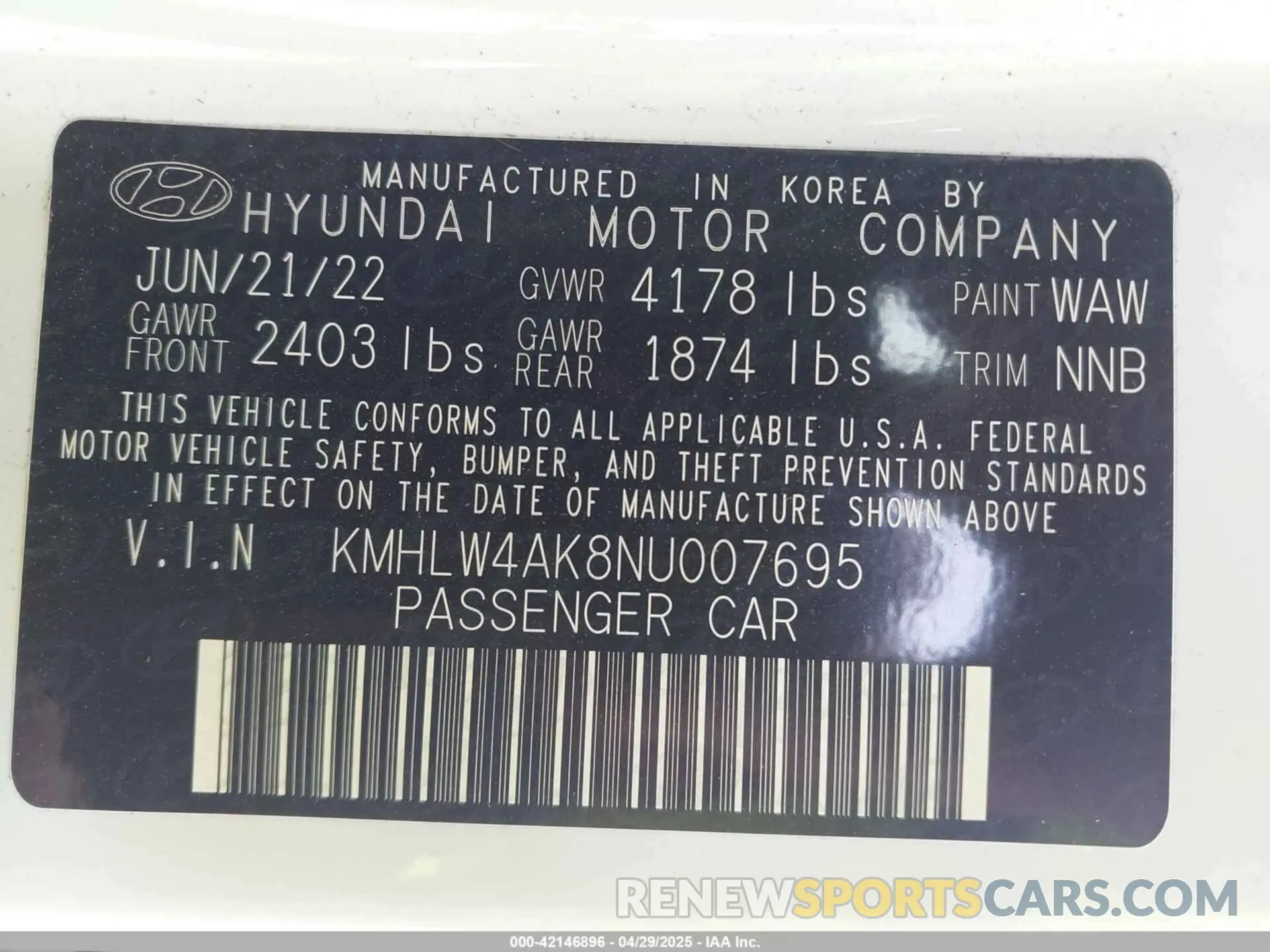 9 Photograph of a damaged car KMHLW4AK8NU007695 HYUNDAI ELANTRA N 2022