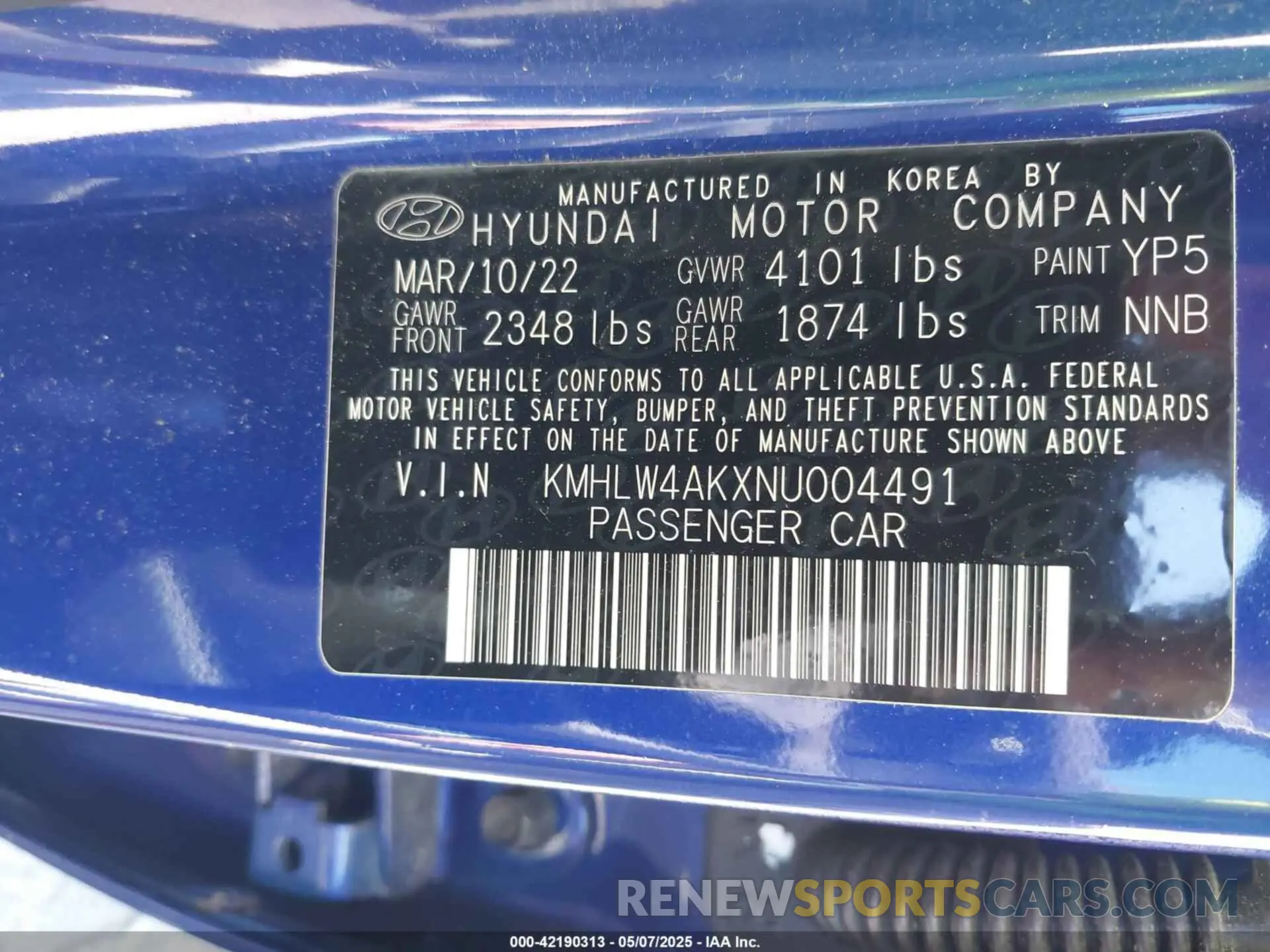 9 Photograph of a damaged car KMHLW4AKXNU004491 HYUNDAI ELANTRA N 2022
