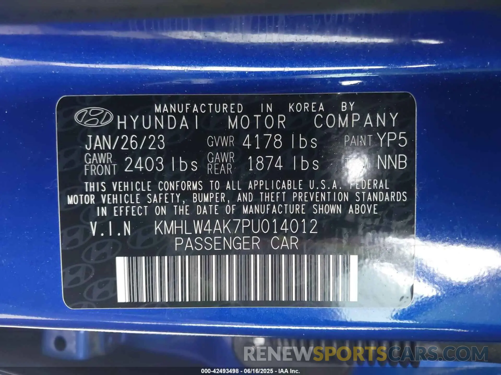 9 Photograph of a damaged car KMHLW4AK7PU014012 HYUNDAI ELANTRA N 2023