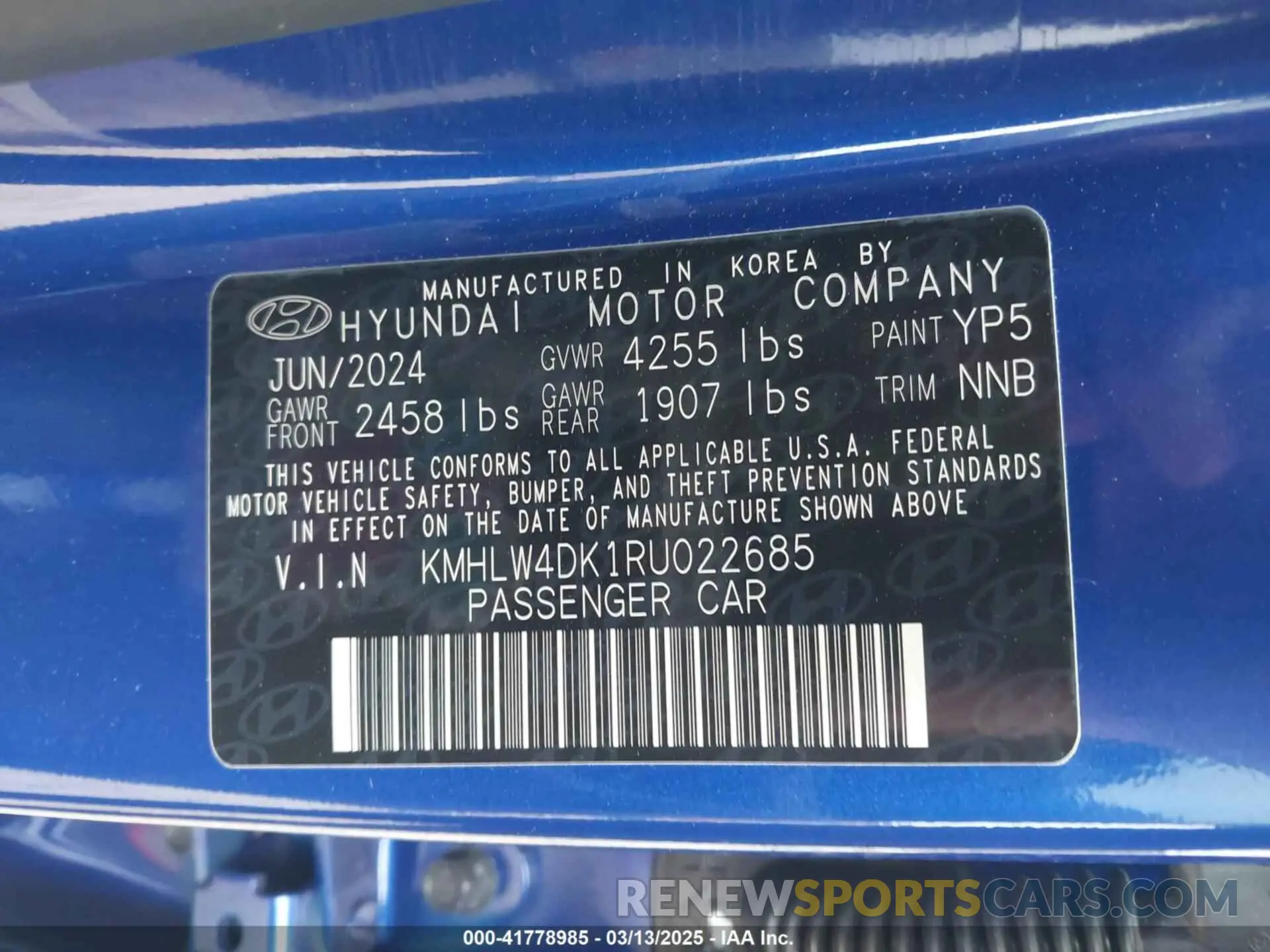9 Photograph of a damaged car KMHLW4DK1RU022685 HYUNDAI ELANTRA N 2024
