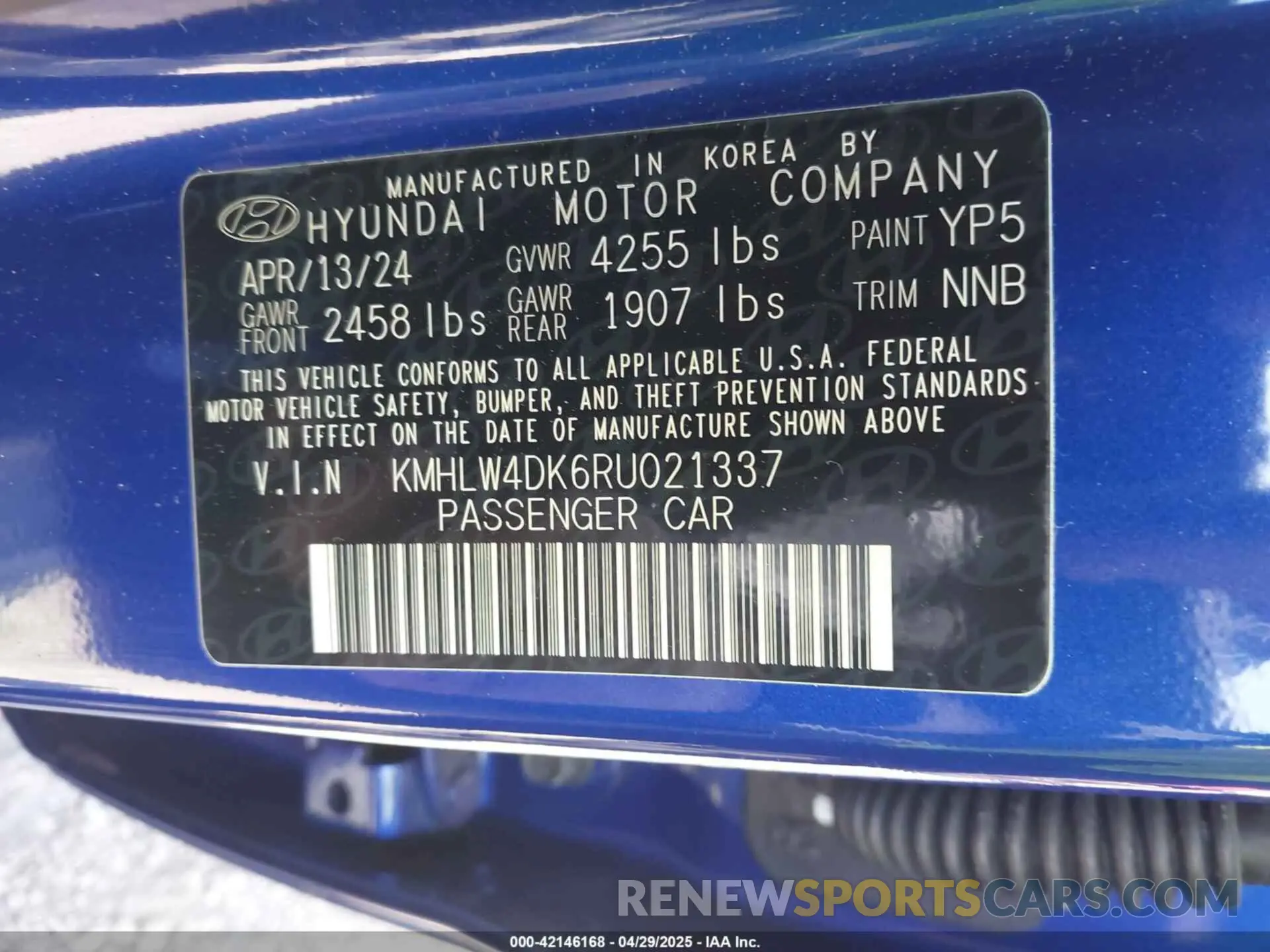 9 Photograph of a damaged car KMHLW4DK6RU021337 HYUNDAI ELANTRA N 2024
