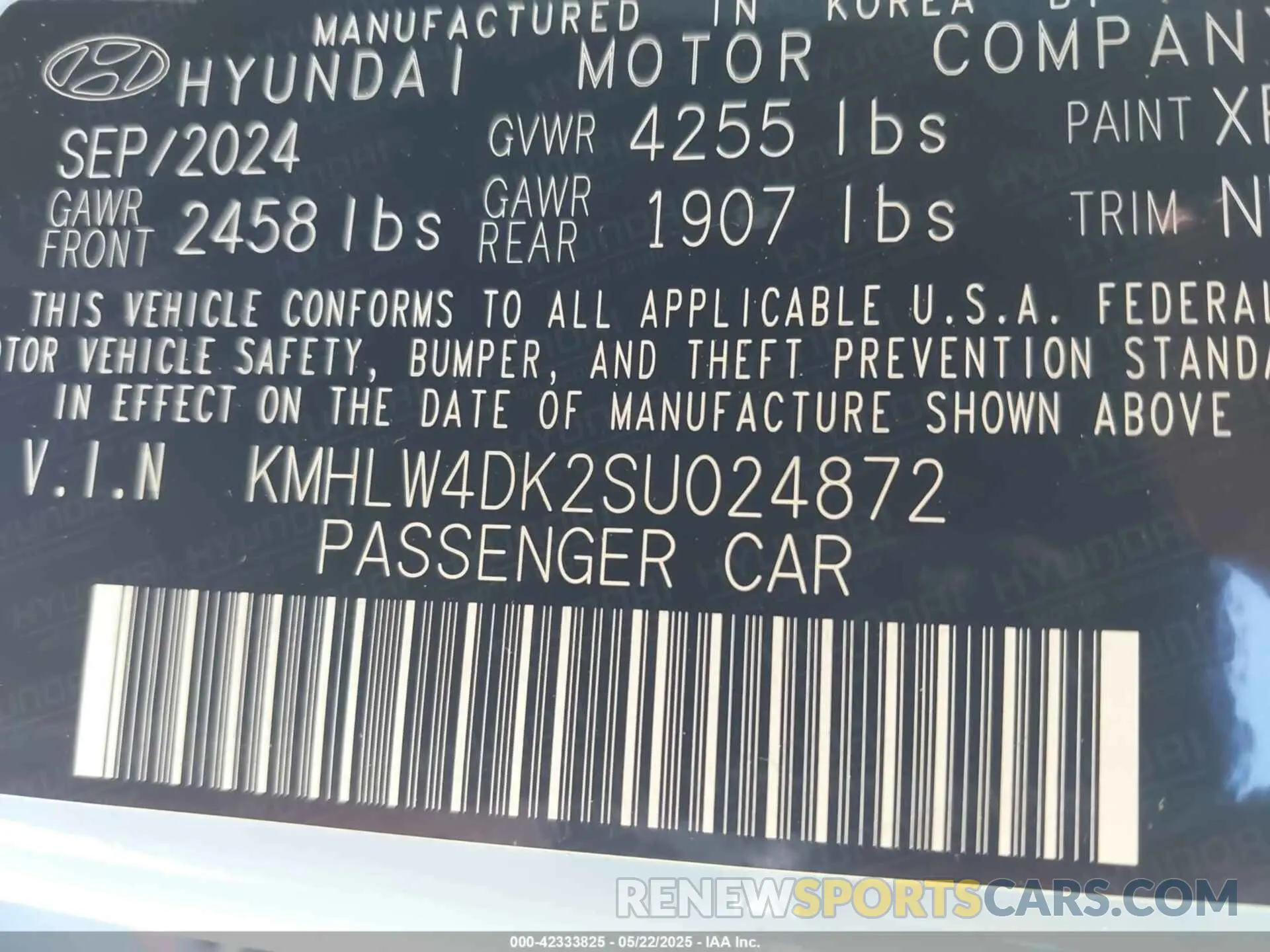 9 Photograph of a damaged car KMHLW4DK2SU024872 HYUNDAI ELANTRA N 2025