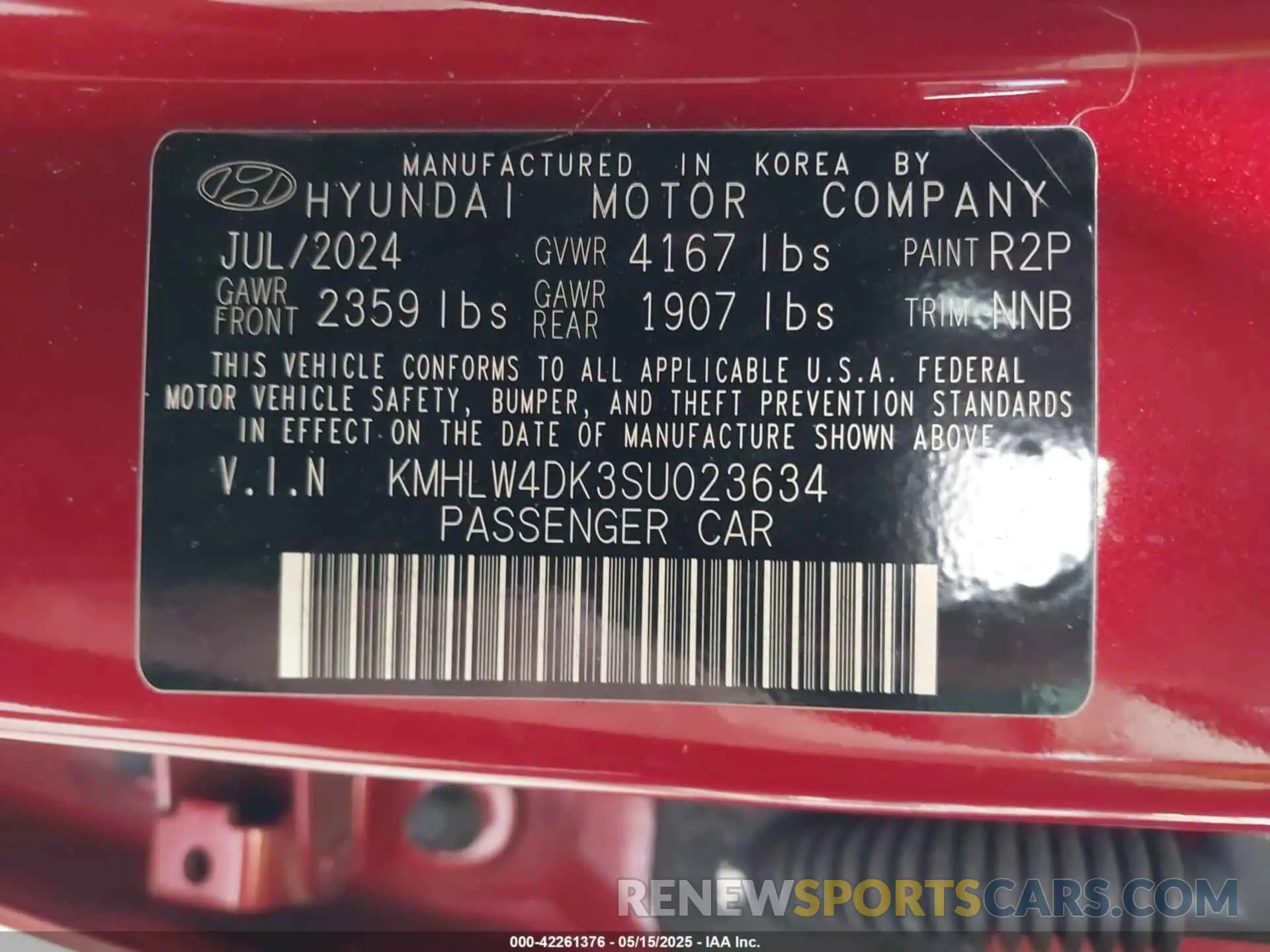 9 Photograph of a damaged car KMHLW4DK3SU023634 HYUNDAI ELANTRA N 2025