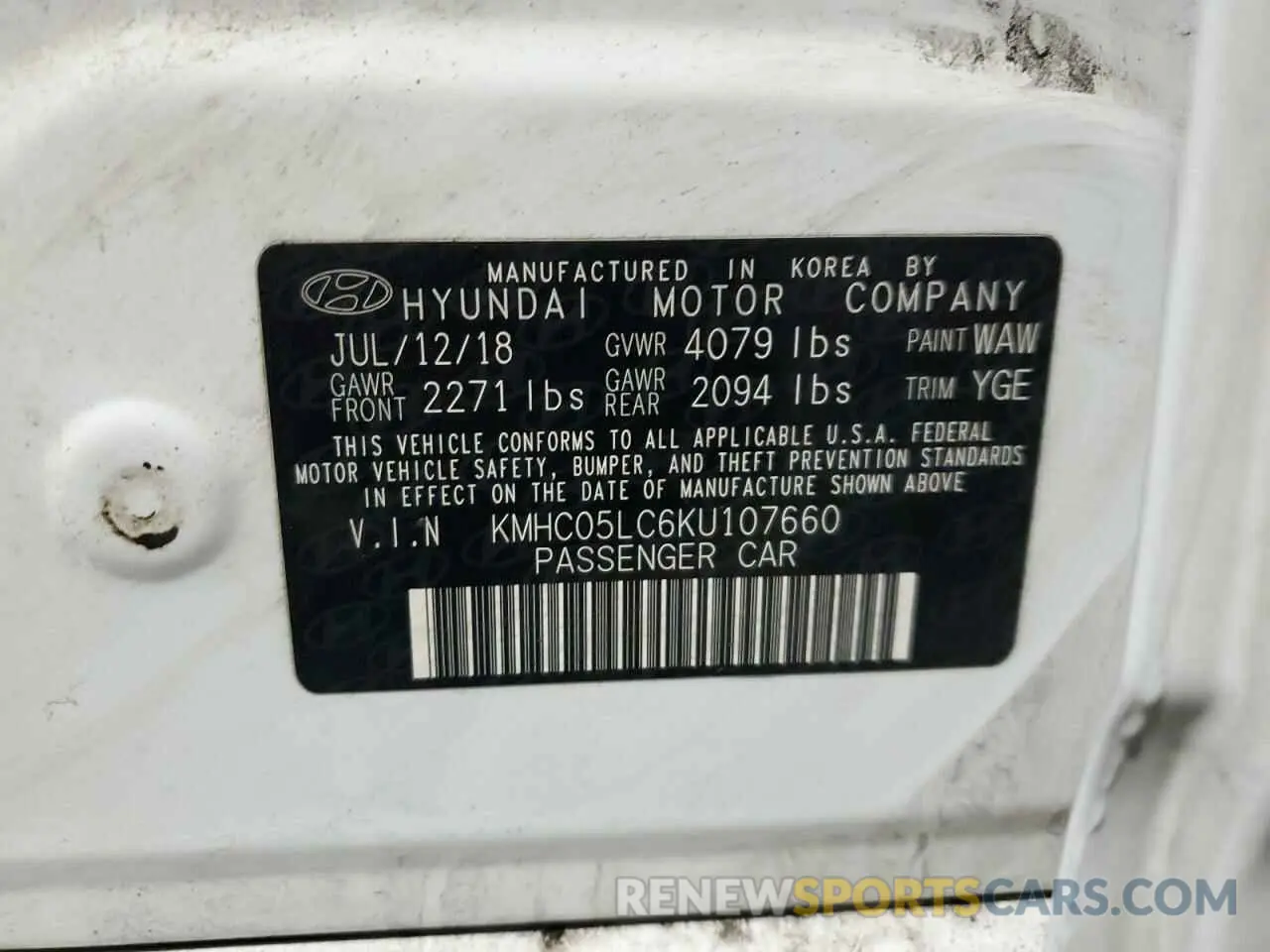 12 Photograph of a damaged car KMHC05LC6KU107660 HYUNDAI IONIQ 2019