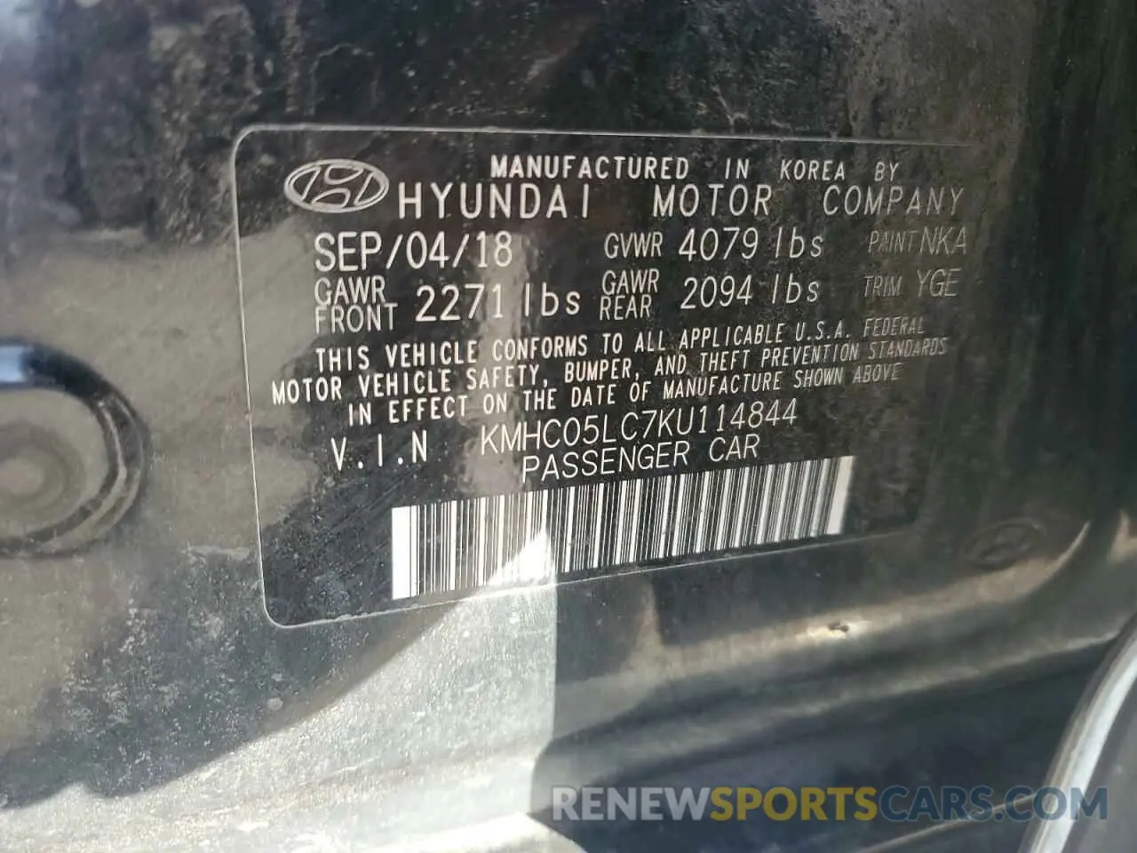 13 Photograph of a damaged car KMHC05LC7KU114844 HYUNDAI IONIQ 2019
