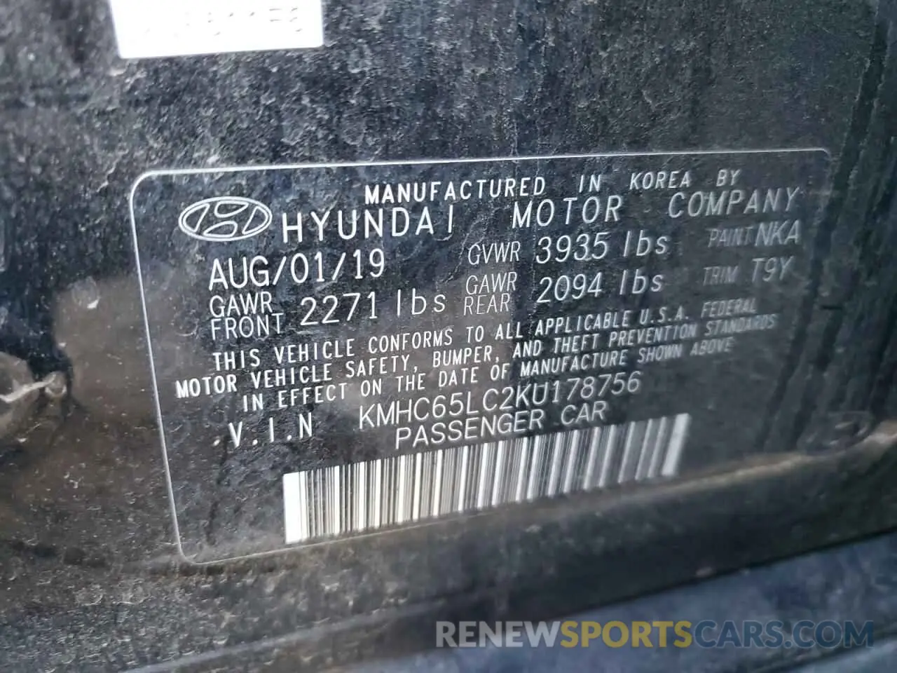 14 Photograph of a damaged car KMHC65LC2KU178756 HYUNDAI IONIQ 2019