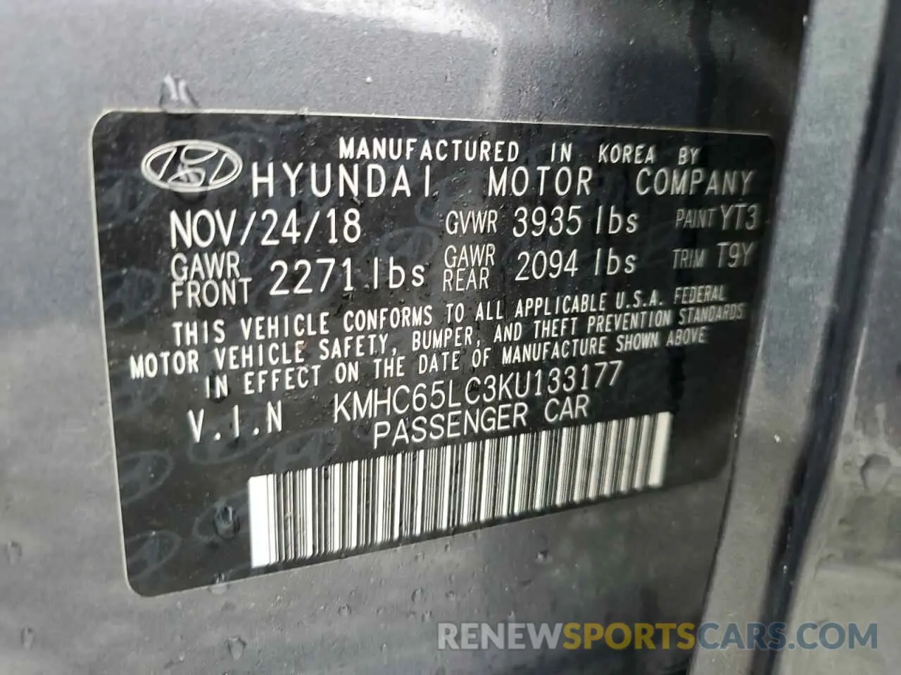 12 Photograph of a damaged car KMHC65LC3KU133177 HYUNDAI IONIQ 2019