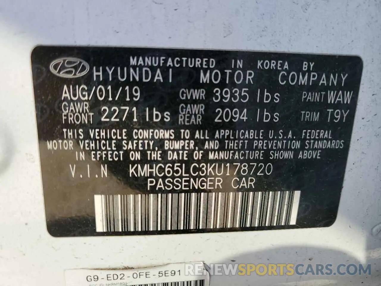13 Photograph of a damaged car KMHC65LC3KU178720 HYUNDAI IONIQ 2019