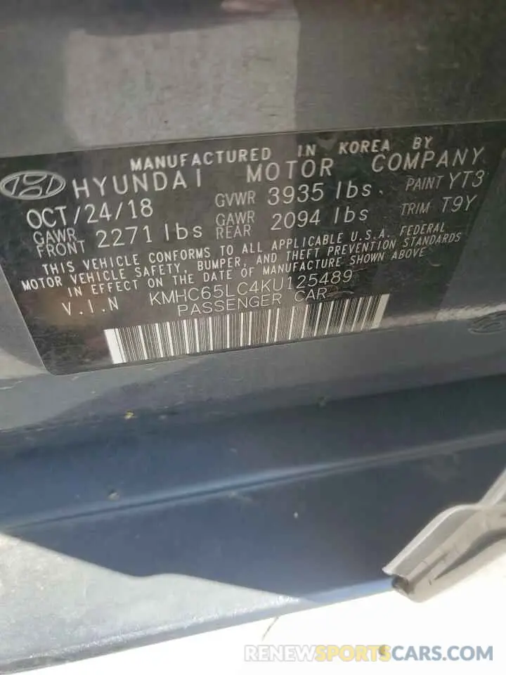 12 Photograph of a damaged car KMHC65LC4KU125489 HYUNDAI IONIQ 2019