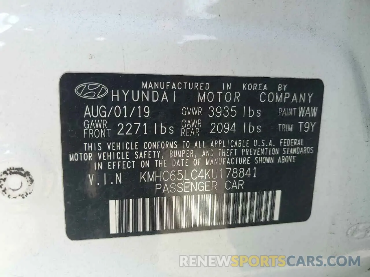 12 Photograph of a damaged car KMHC65LC4KU178841 HYUNDAI IONIQ 2019