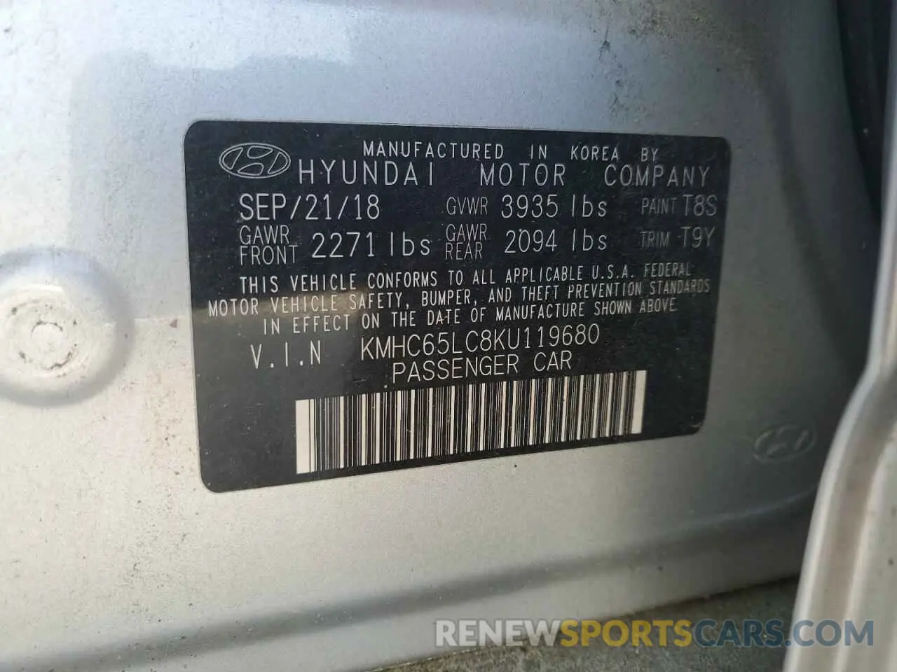 14 Photograph of a damaged car KMHC65LC8KU119680 HYUNDAI IONIQ 2019