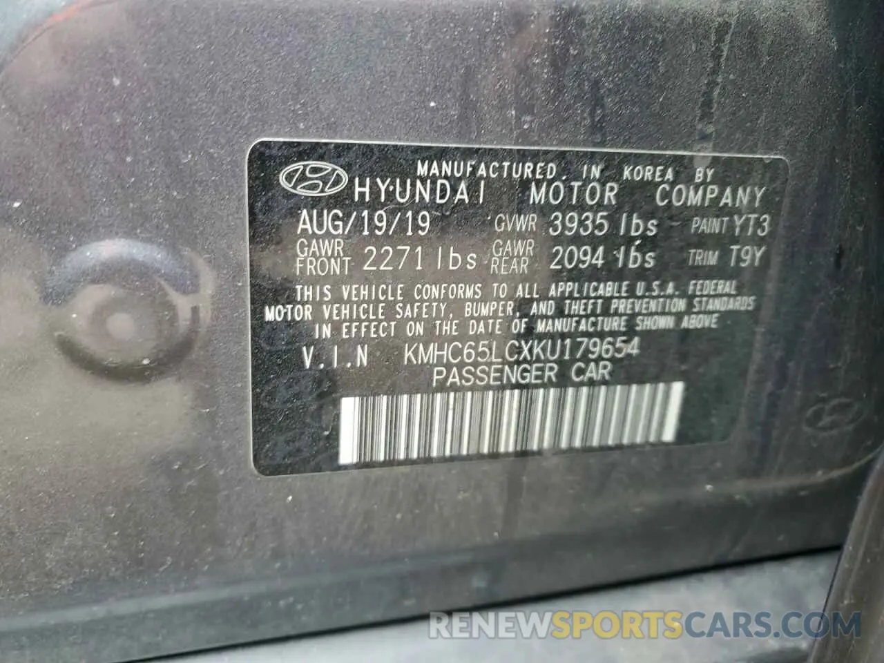 12 Photograph of a damaged car KMHC65LCXKU179654 HYUNDAI IONIQ 2019
