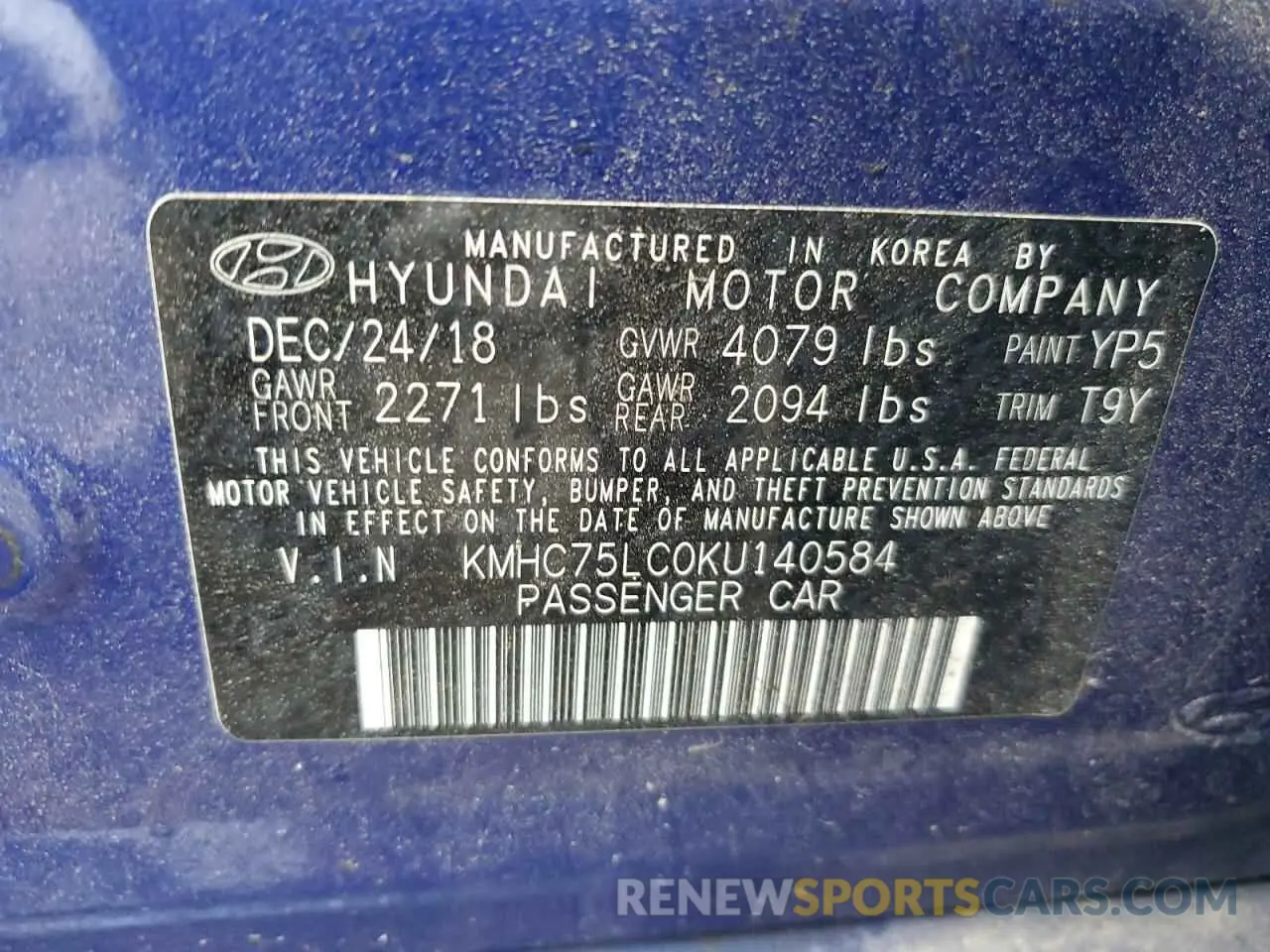 12 Photograph of a damaged car KMHC75LC0KU140584 HYUNDAI IONIQ 2019