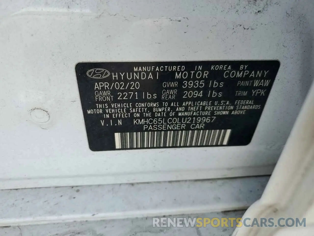 12 Photograph of a damaged car KMHC65LC0LU219967 HYUNDAI IONIQ 2020