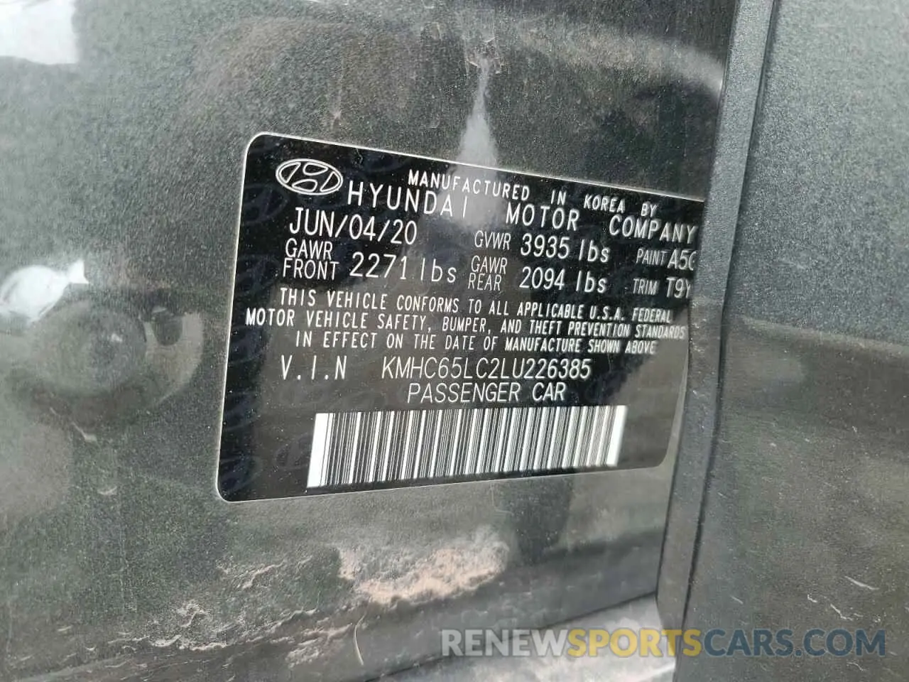 12 Photograph of a damaged car KMHC65LC2LU226385 HYUNDAI IONIQ 2020