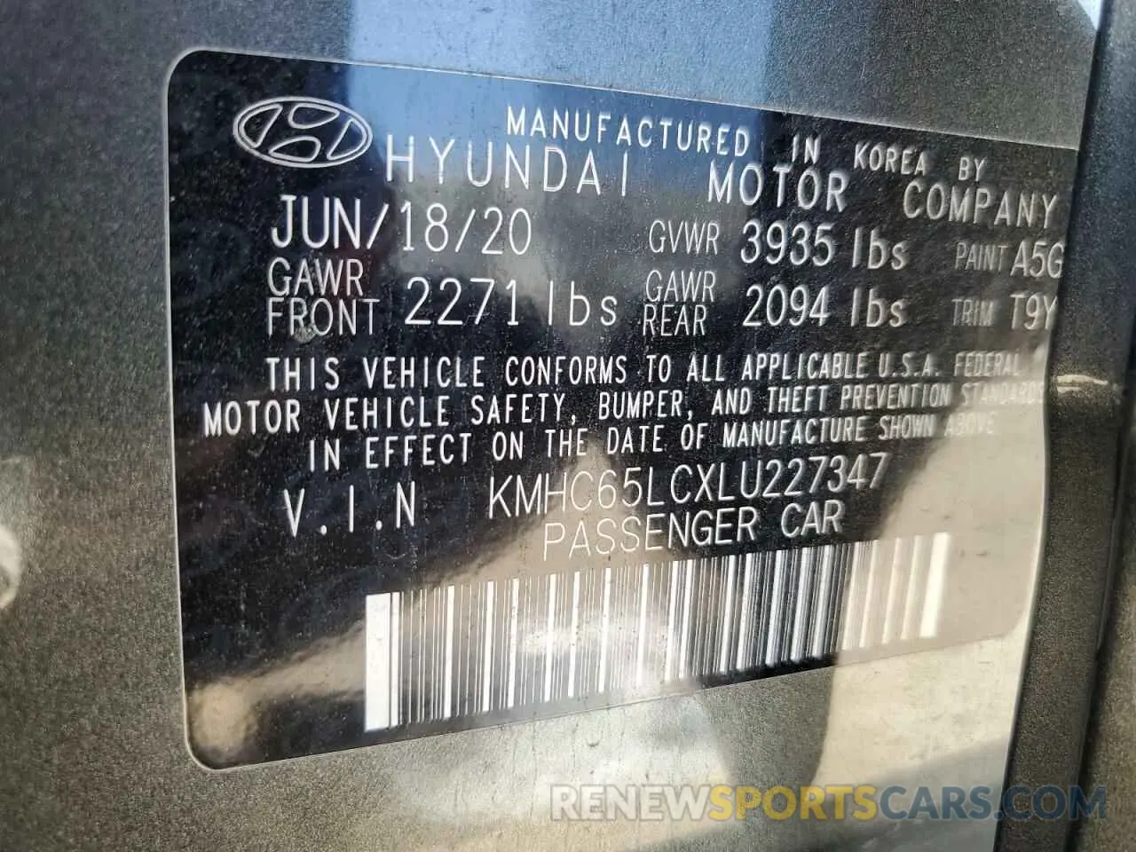 12 Photograph of a damaged car KMHC65LCXLU227347 HYUNDAI IONIQ 2020