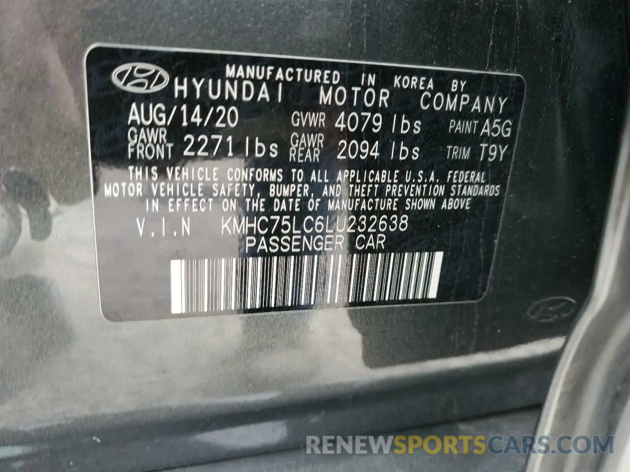 14 Photograph of a damaged car KMHC75LC6LU232638 HYUNDAI IONIQ 2020