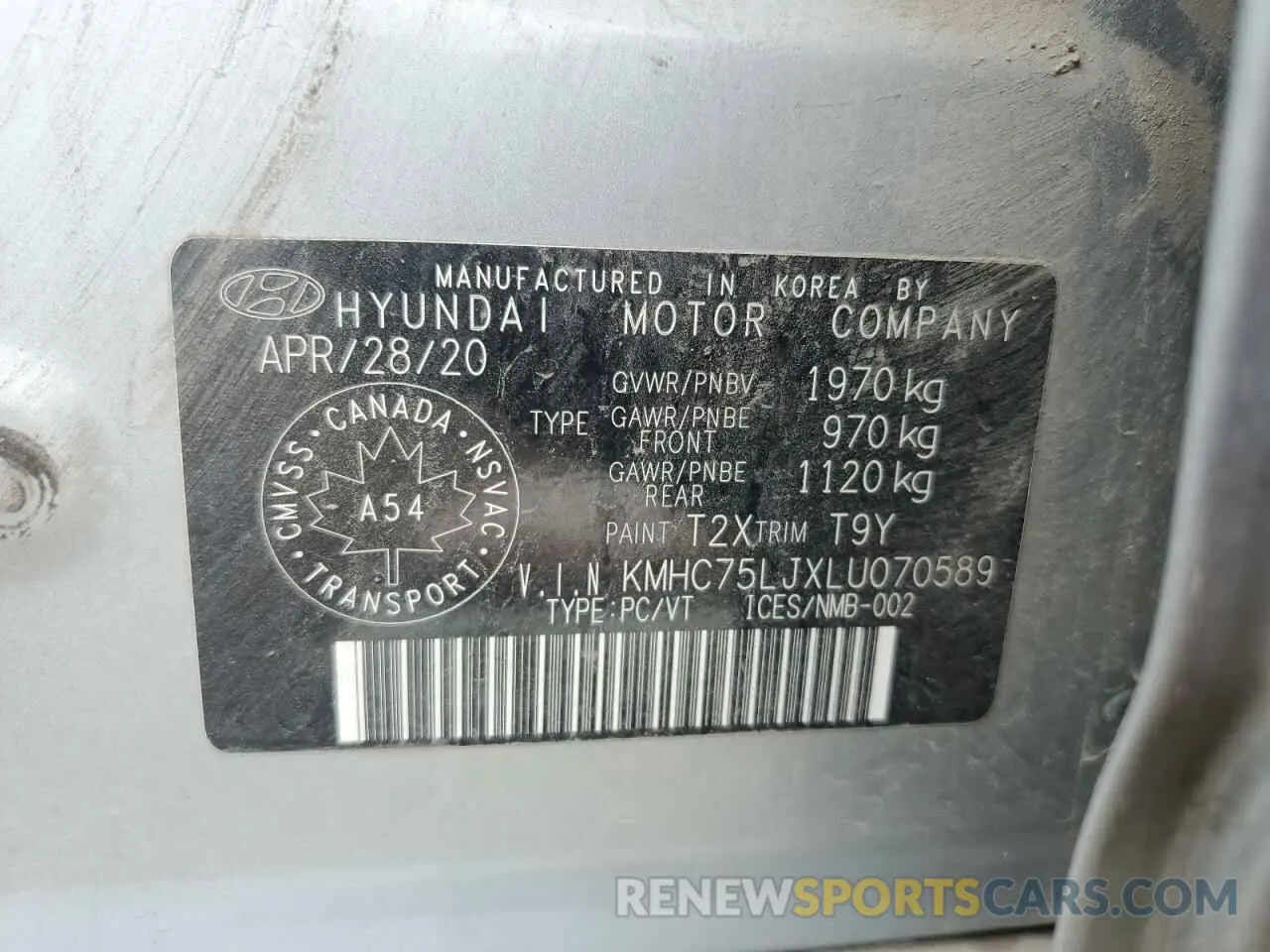 12 Photograph of a damaged car KMHC75LJXLU070589 HYUNDAI IONIQ 2020