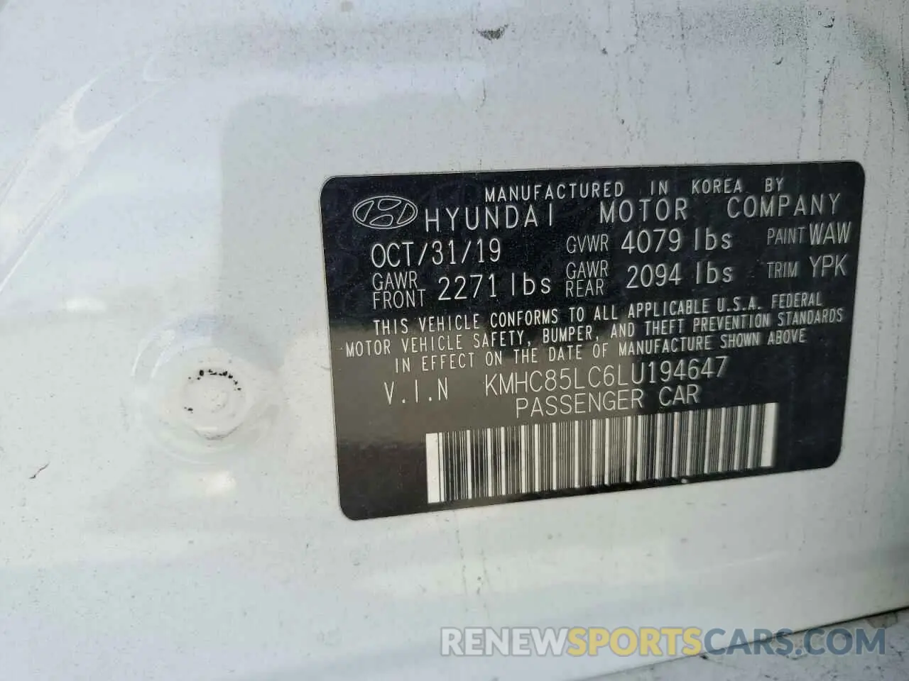 12 Photograph of a damaged car KMHC85LC6LU194647 HYUNDAI IONIQ 2020