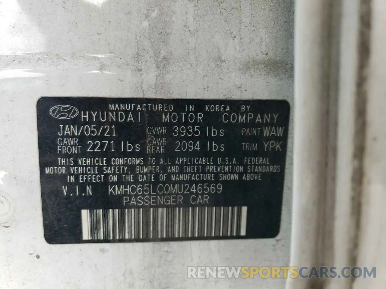 13 Photograph of a damaged car KMHC65LC0MU246569 HYUNDAI IONIQ 2021