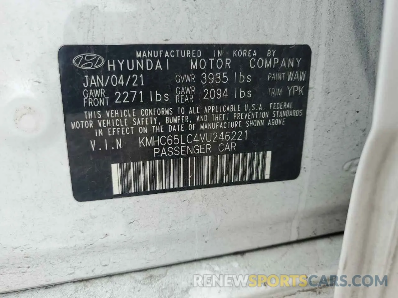 14 Photograph of a damaged car KMHC65LC4MU246221 HYUNDAI IONIQ 2021