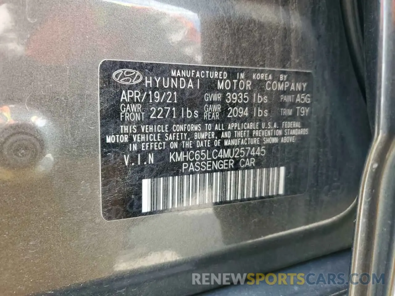 12 Photograph of a damaged car KMHC65LC4MU257445 HYUNDAI IONIQ 2021