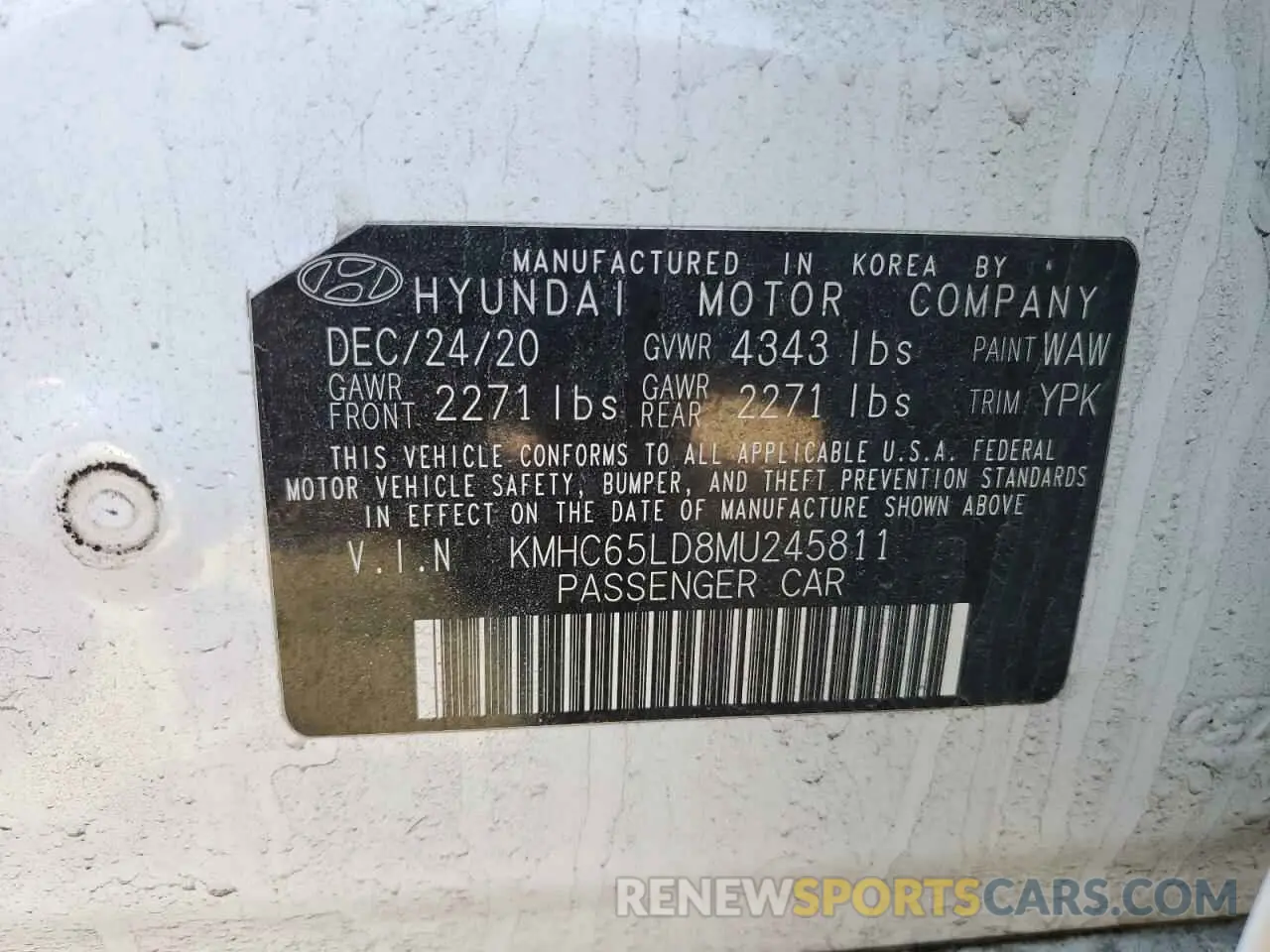 12 Photograph of a damaged car KMHC65LD8MU245811 HYUNDAI IONIQ 2021