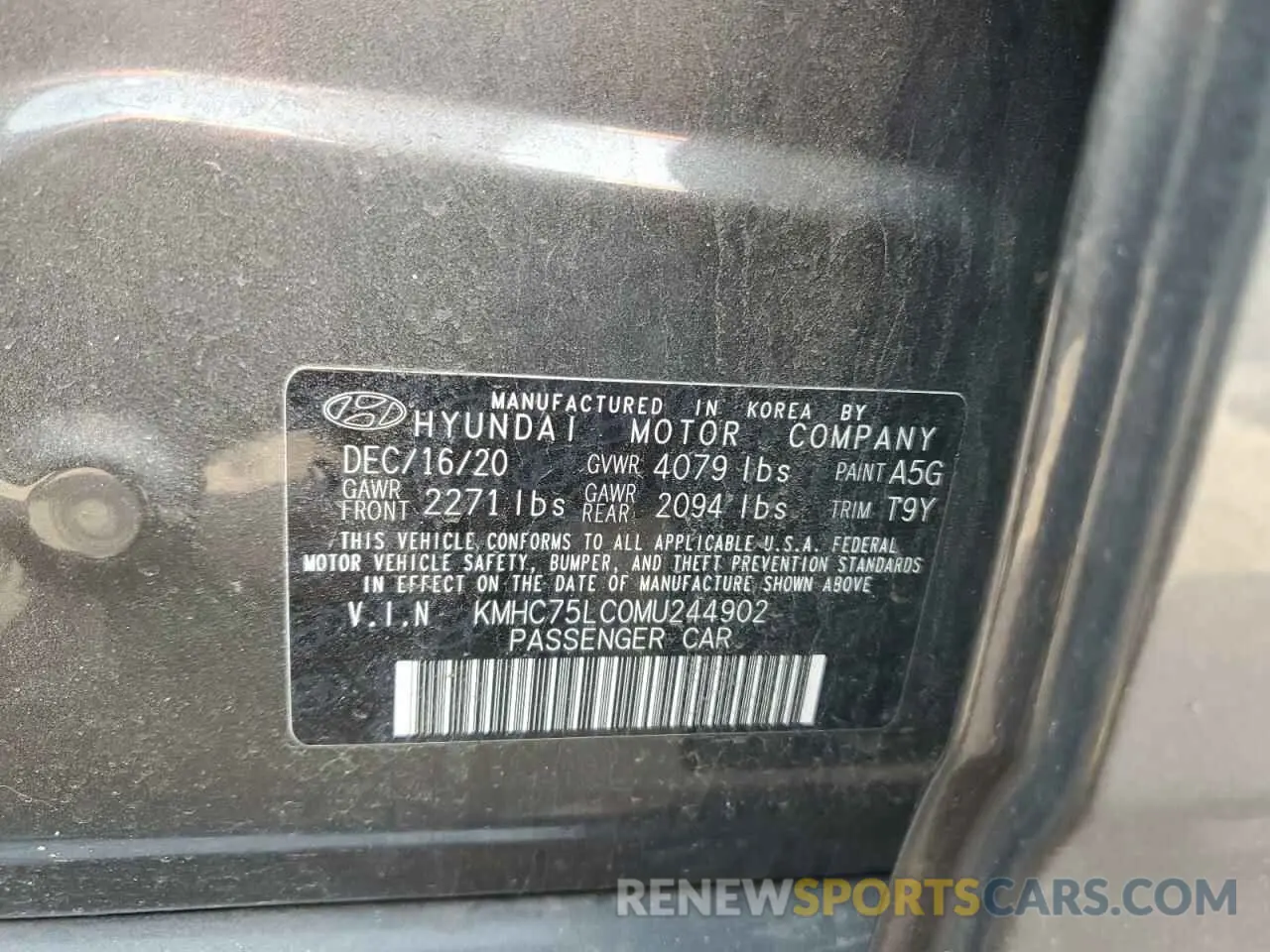 12 Photograph of a damaged car KMHC75LC0MU244902 HYUNDAI IONIQ 2021