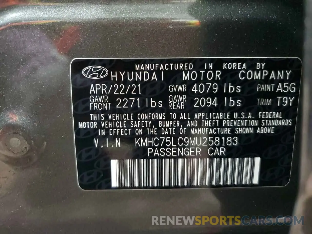 12 Photograph of a damaged car KMHC75LC9MU258183 HYUNDAI IONIQ 2021