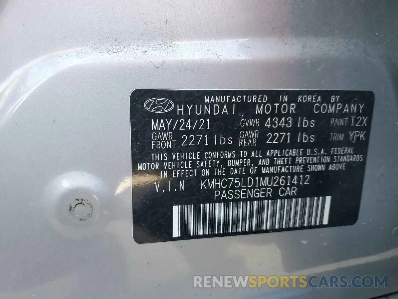 15 Photograph of a damaged car KMHC75LD1MU261412 HYUNDAI IONIQ 2021