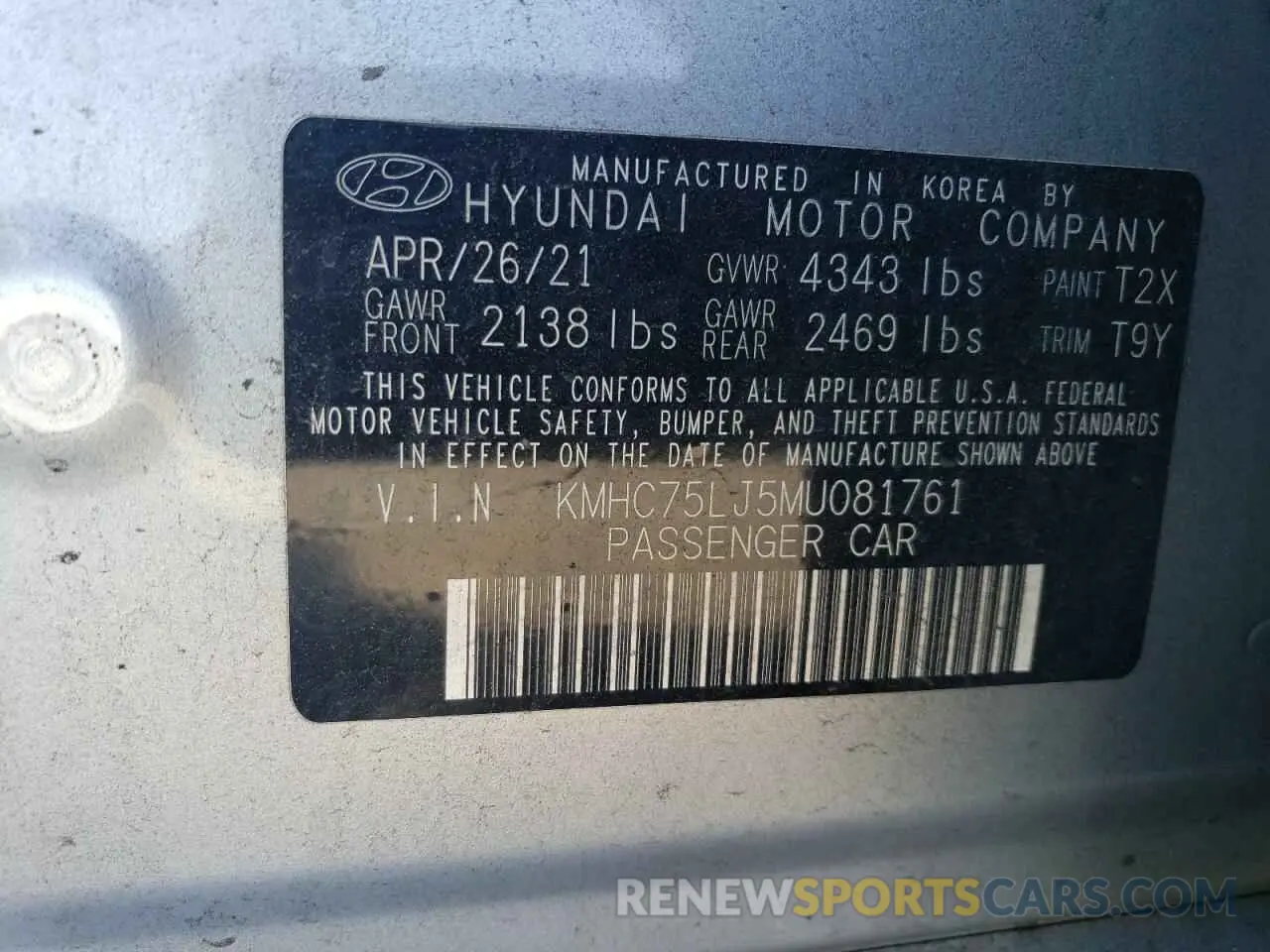 12 Photograph of a damaged car KMHC75LJ5MU081761 HYUNDAI IONIQ 2021