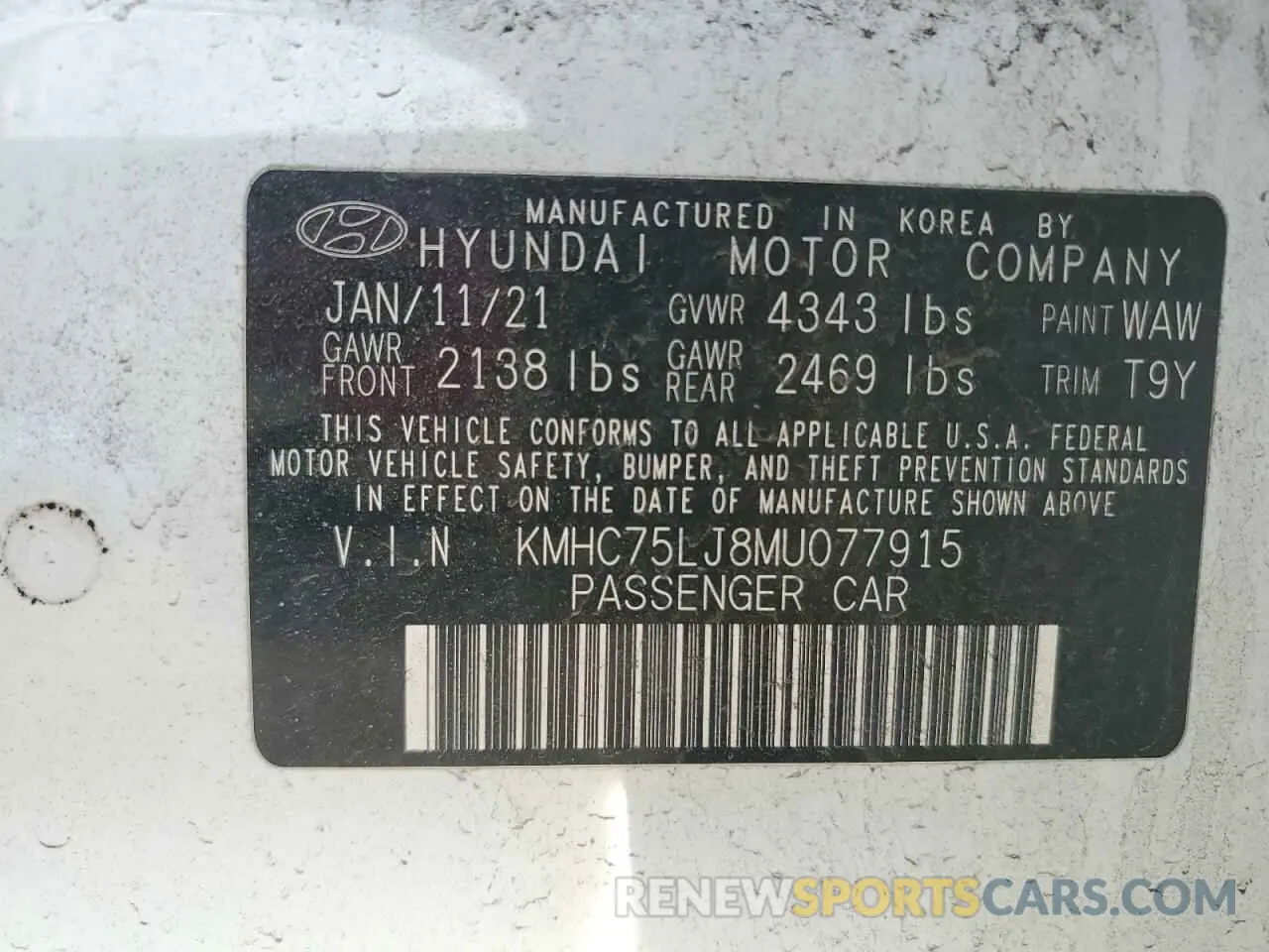 12 Photograph of a damaged car KMHC75LJ8MU077915 HYUNDAI IONIQ 2021