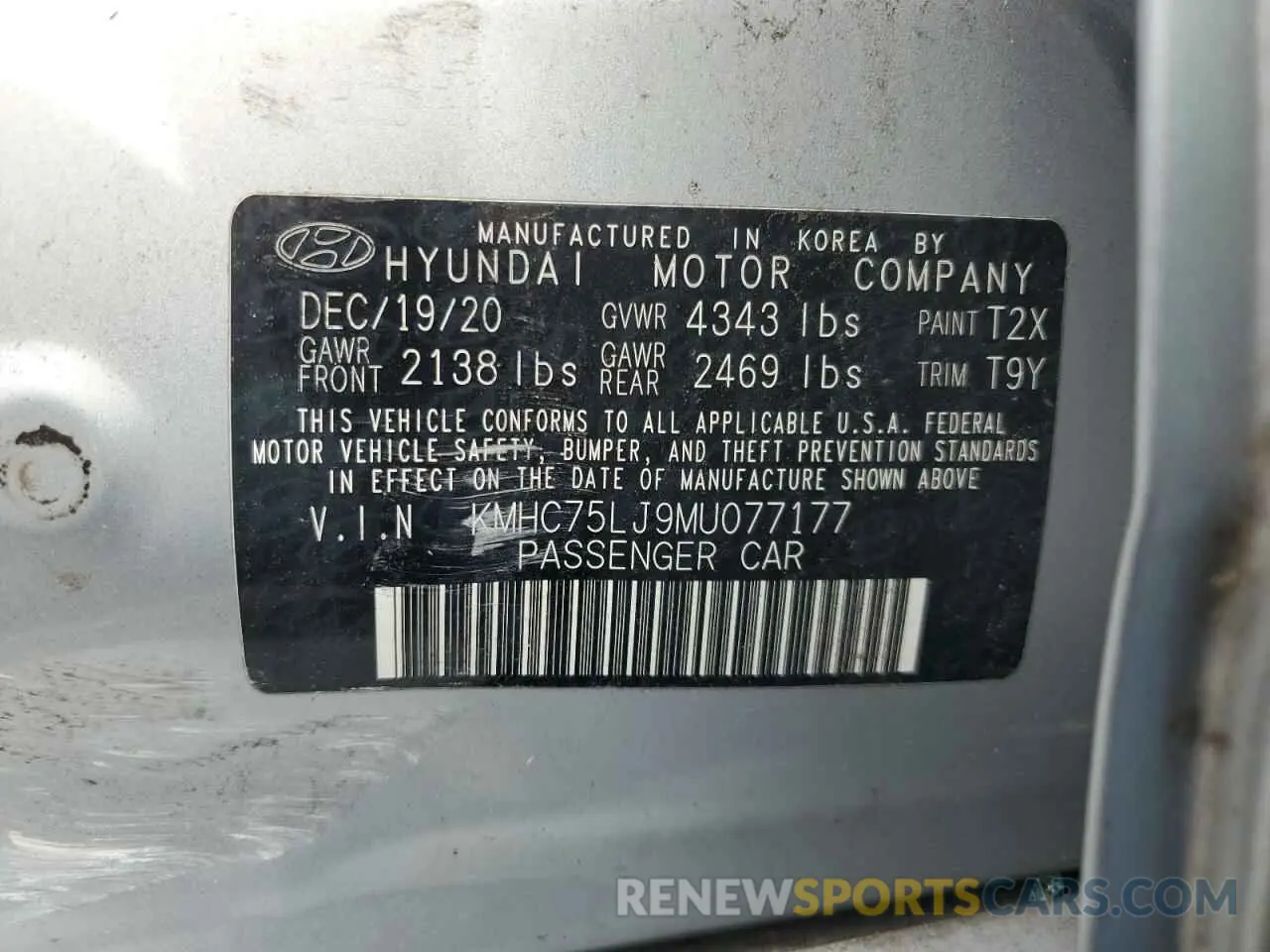 12 Photograph of a damaged car KMHC75LJ9MU077177 HYUNDAI IONIQ 2021
