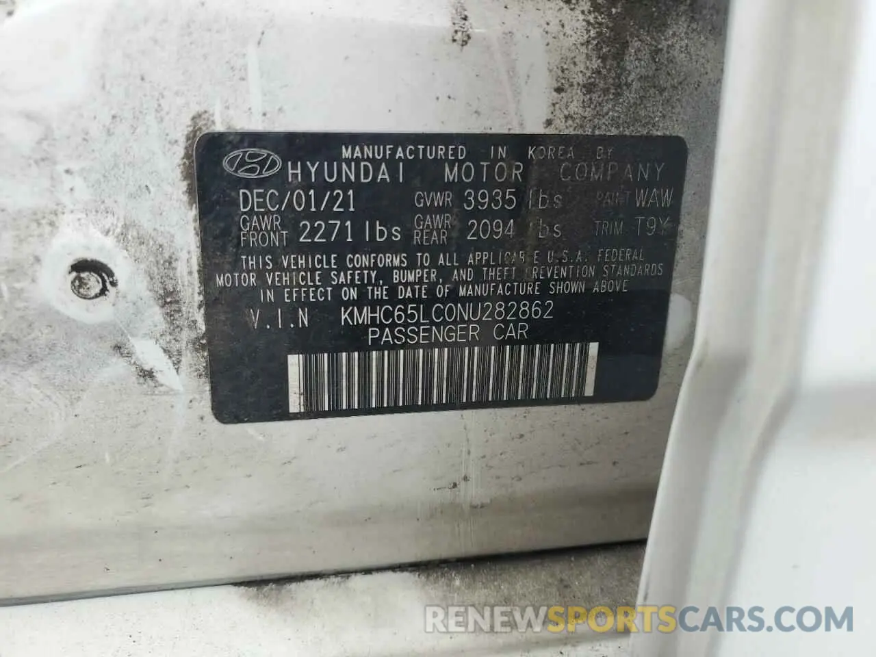 12 Photograph of a damaged car KMHC65LC0NU282862 HYUNDAI IONIQ 2022