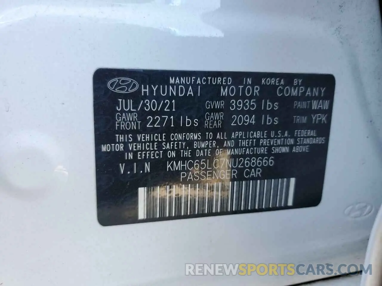 12 Photograph of a damaged car KMHC65LC7NU268666 HYUNDAI IONIQ 2022