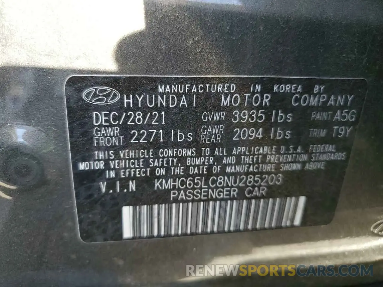 12 Photograph of a damaged car KMHC65LC8NU285203 HYUNDAI IONIQ 2022