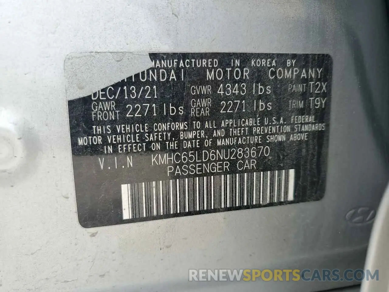 12 Photograph of a damaged car KMHC65LD6NU283670 HYUNDAI IONIQ 2022