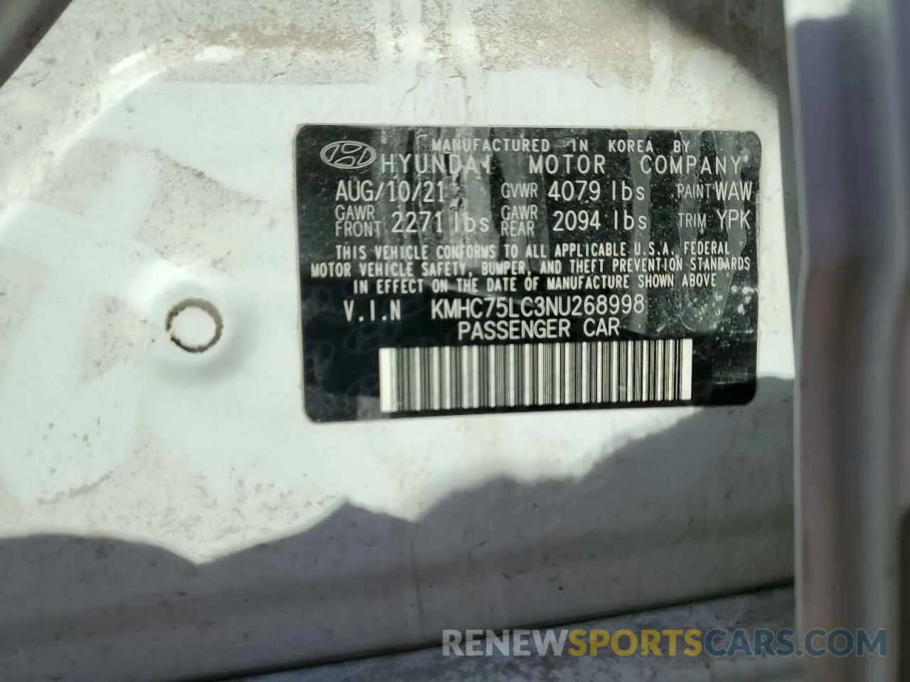 13 Photograph of a damaged car KMHC75LC3NU268998 HYUNDAI IONIQ 2022