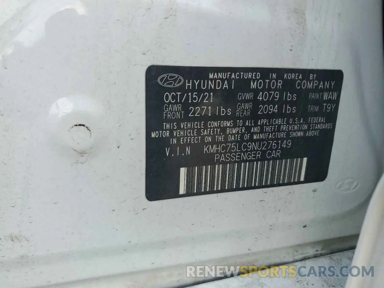 12 Photograph of a damaged car KMHC75LC9NU276149 HYUNDAI IONIQ 2022